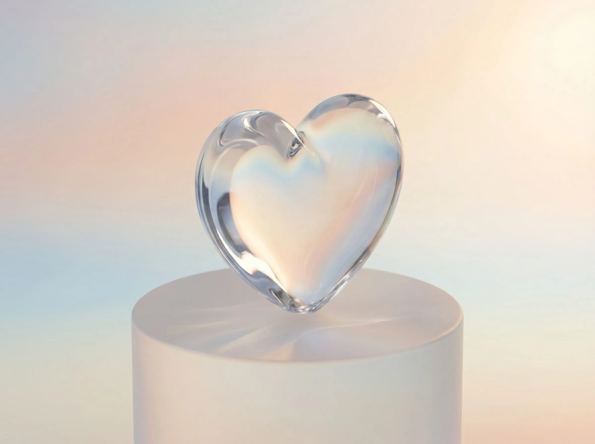 cœur en verre sur piédestal