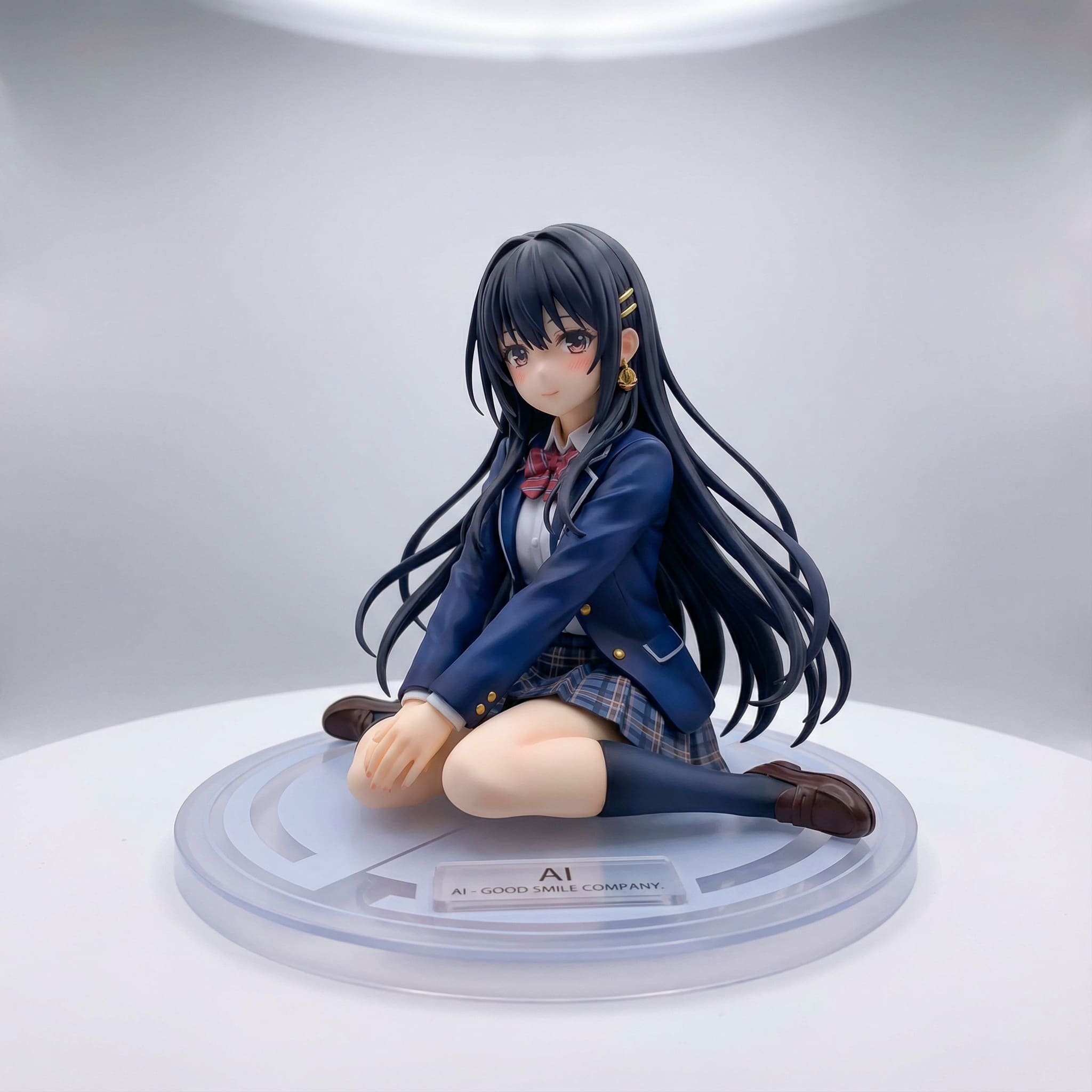 figurine de fille IA anime en uniforme scolaire assise