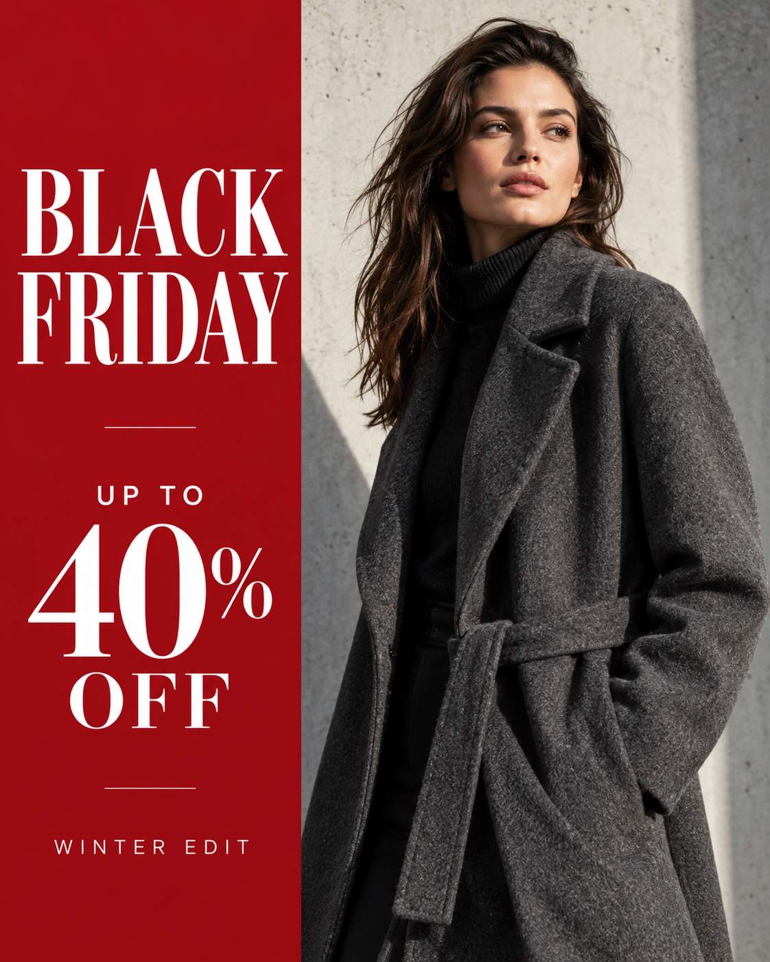 Mode-Editorial mit rotem Rand – KI-Designbeispiel für Black Friday