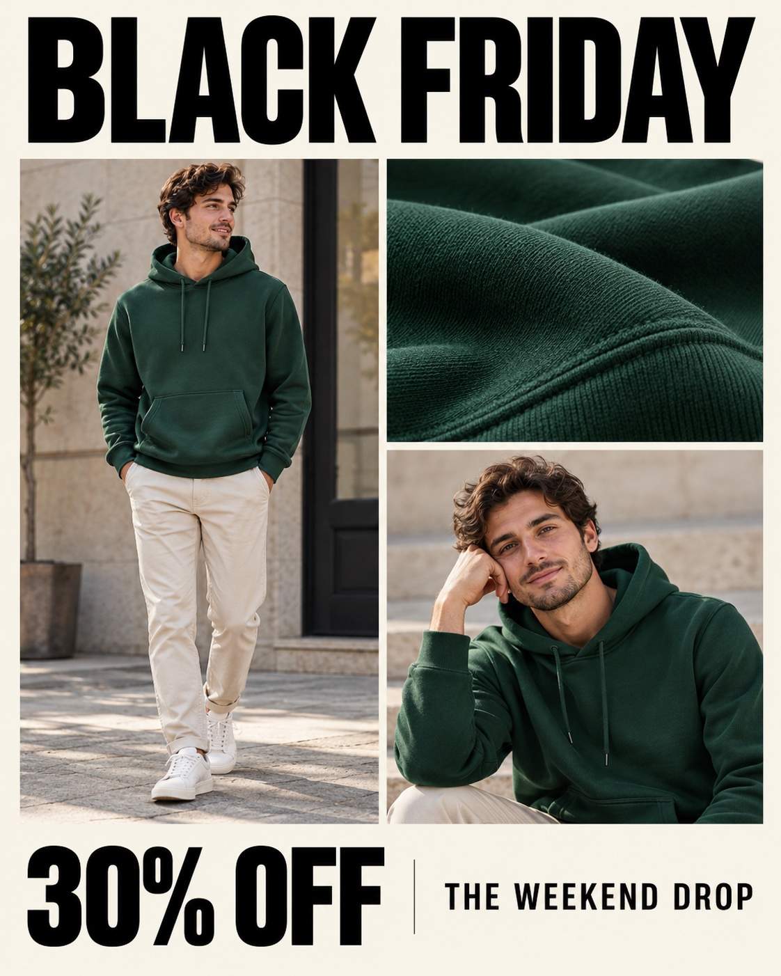 Planche-contact streetwear — exemple de design Black Friday avec IA