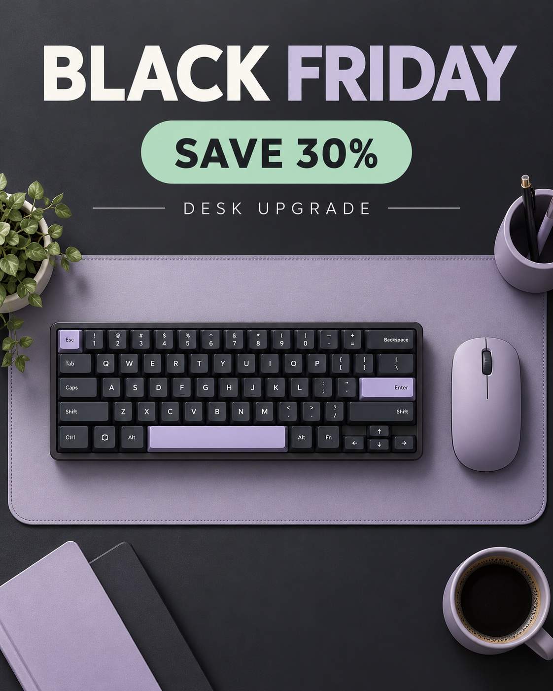 Kit pour améliorer le bureau — exemple de design Black Friday avec IA