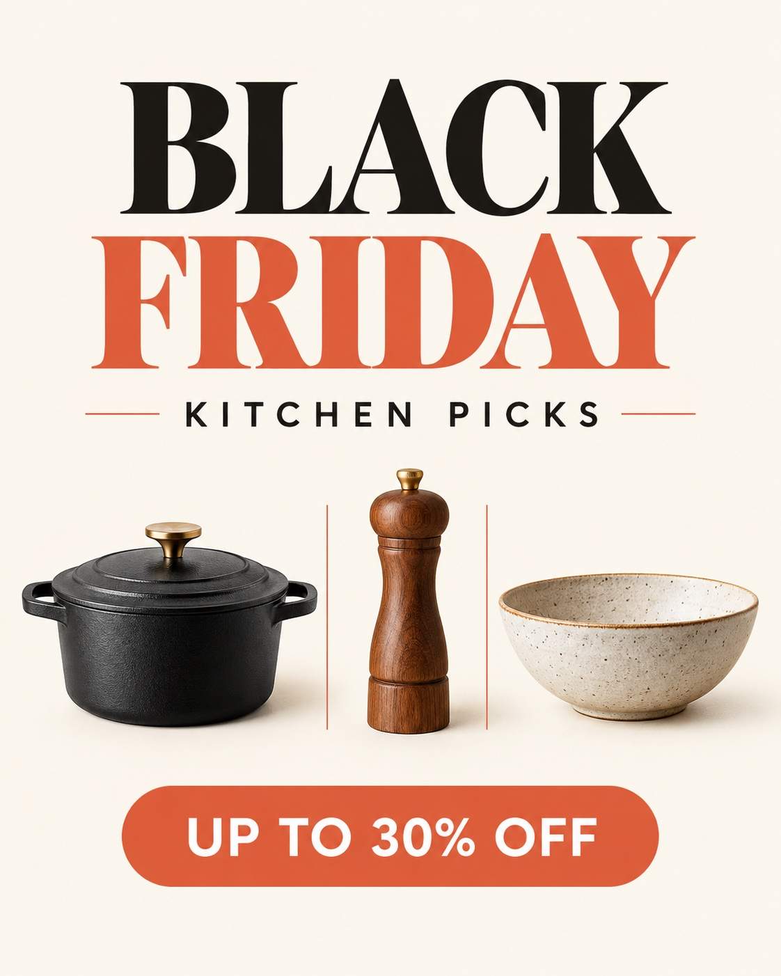 Trío de regalos de cocina: ejemplo de diseño de Black Friday con IA