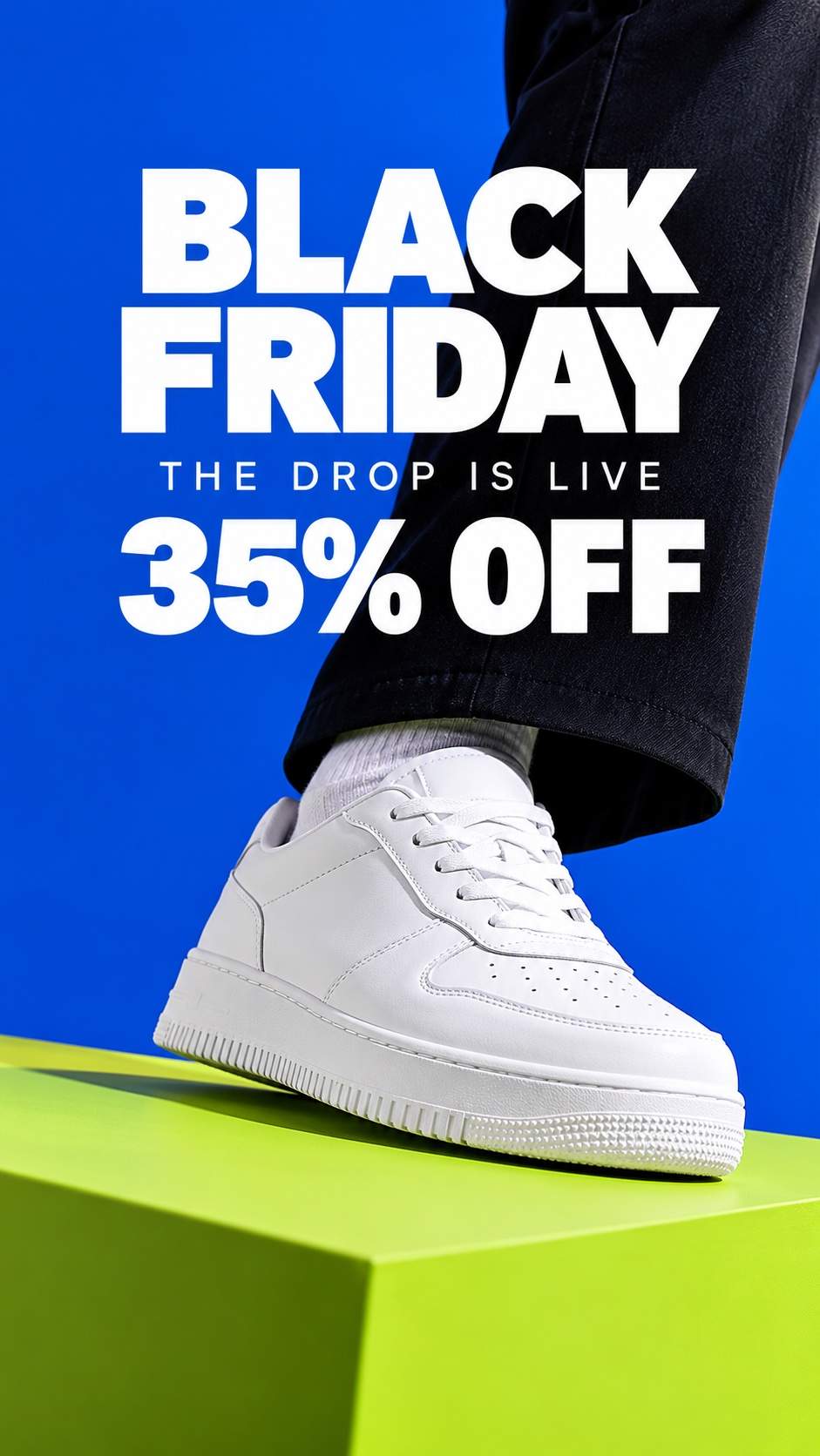 Story de lanzamiento de zapatillas: ejemplo de diseño de Black Friday con IA
