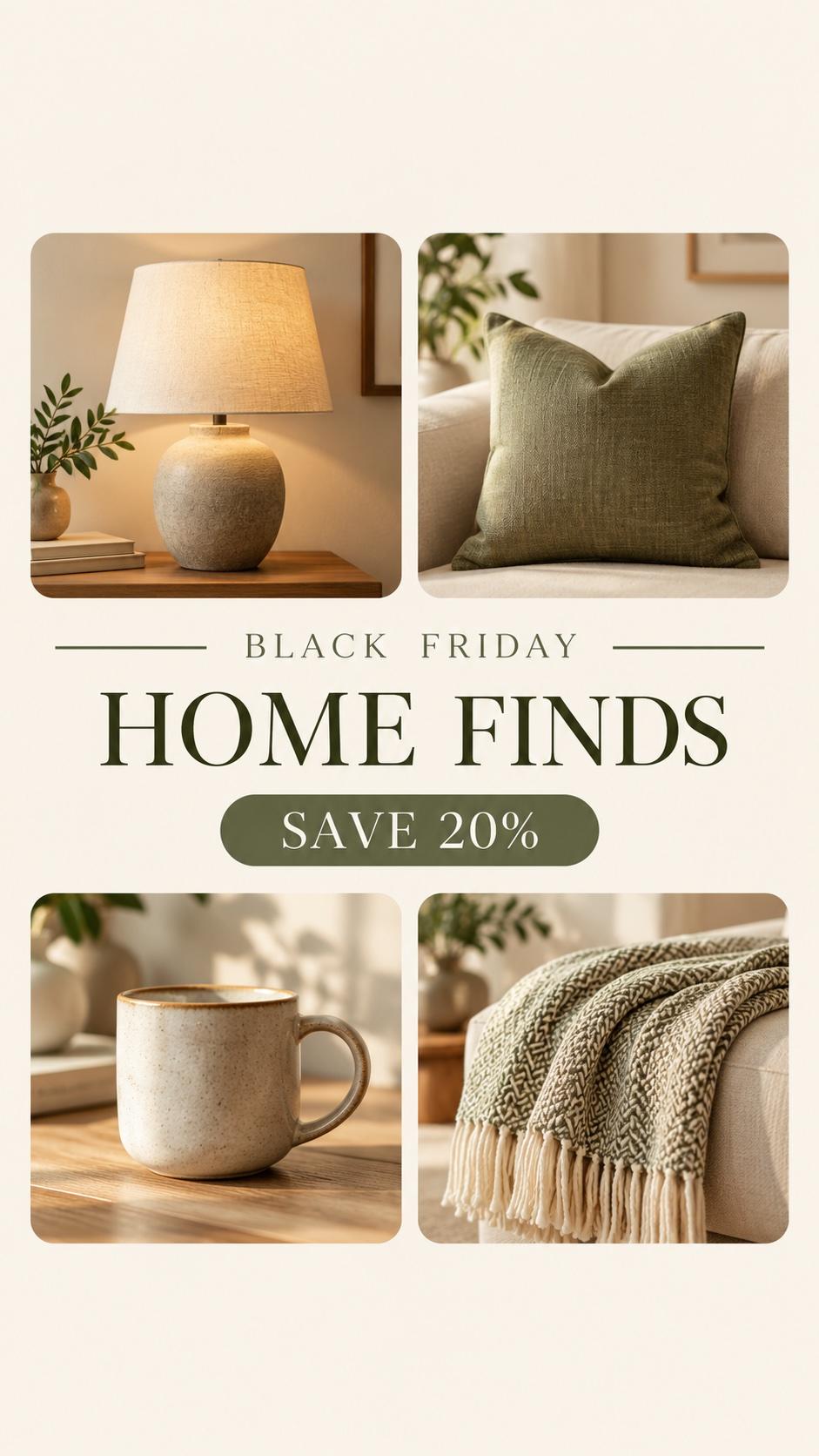 Moodboard de hogar para Stories: ejemplo de diseño de Black Friday con IA