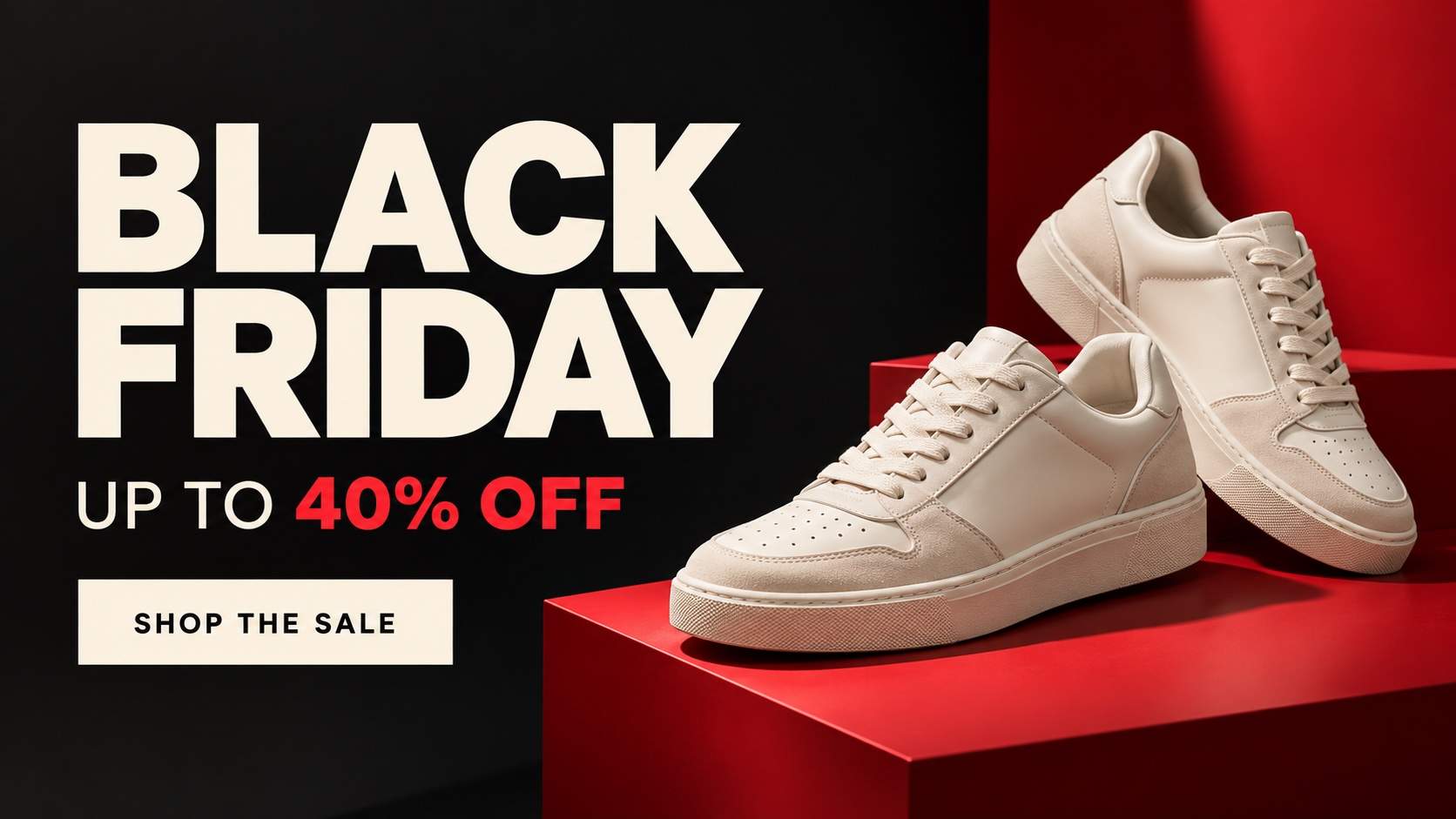 Sneaker als Shop-Herobanner – KI-Designbeispiel für Black Friday