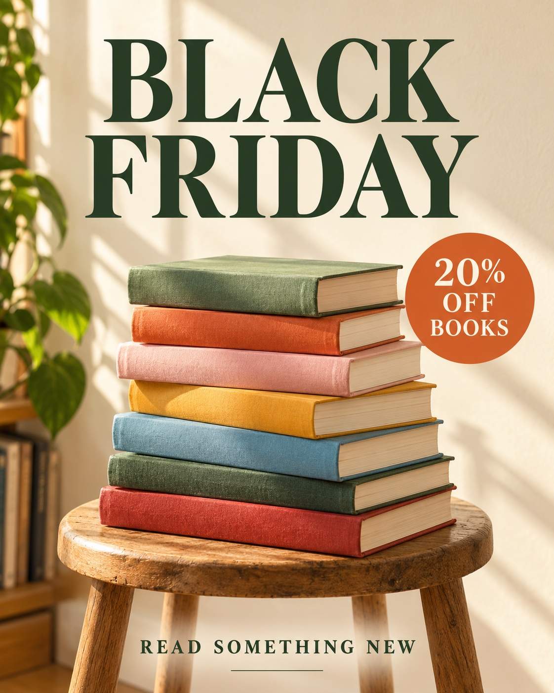 Wochenende in der Buchhandlung – KI-Designbeispiel für Black Friday