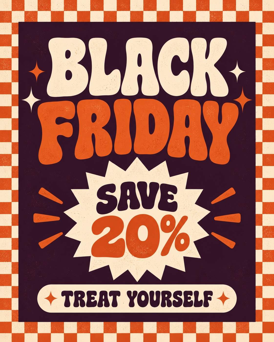 Offre rétro en damier — exemple de design Black Friday avec IA