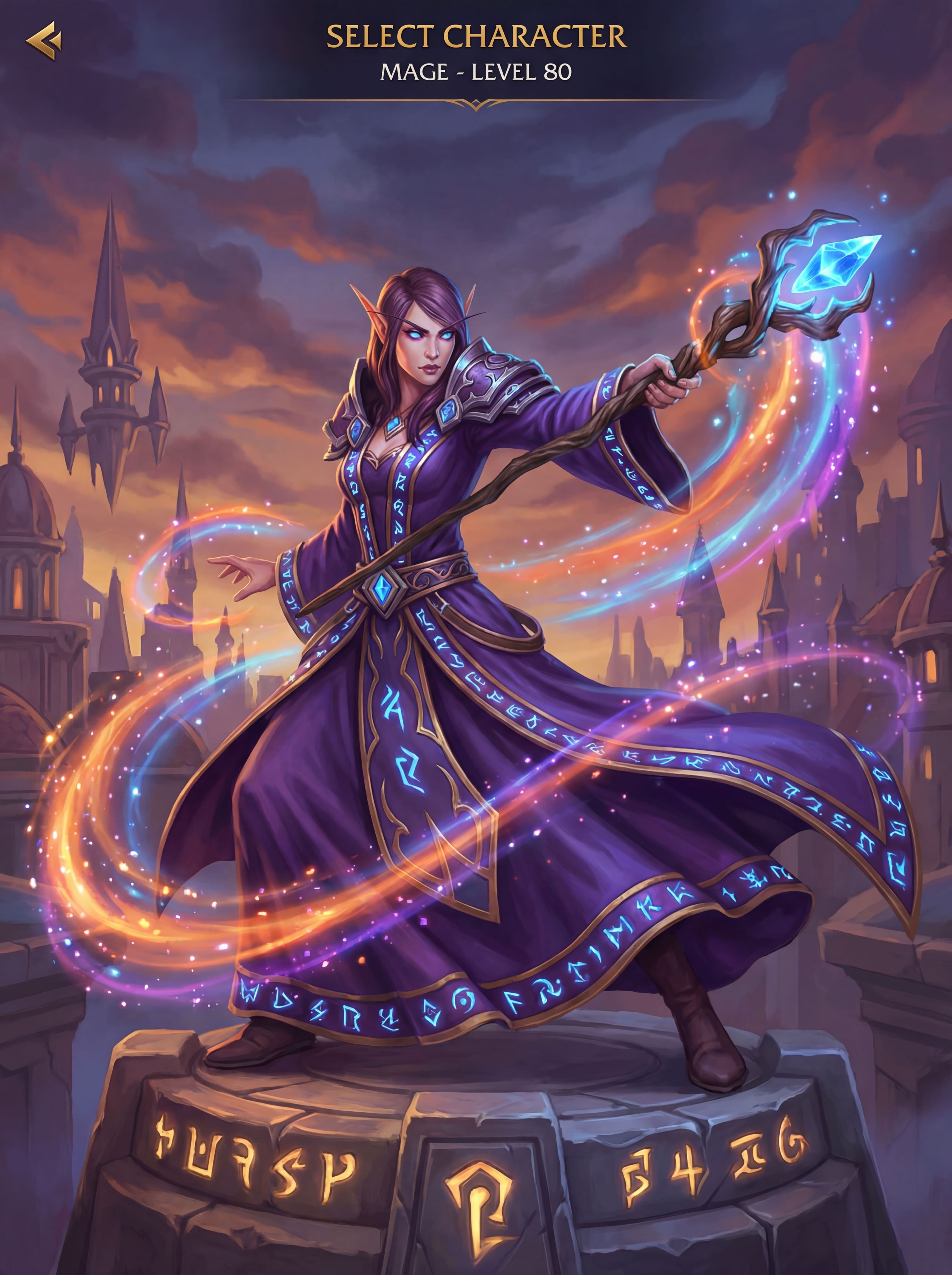 magicienne fantasy IA personnage de jeu lançant un sort