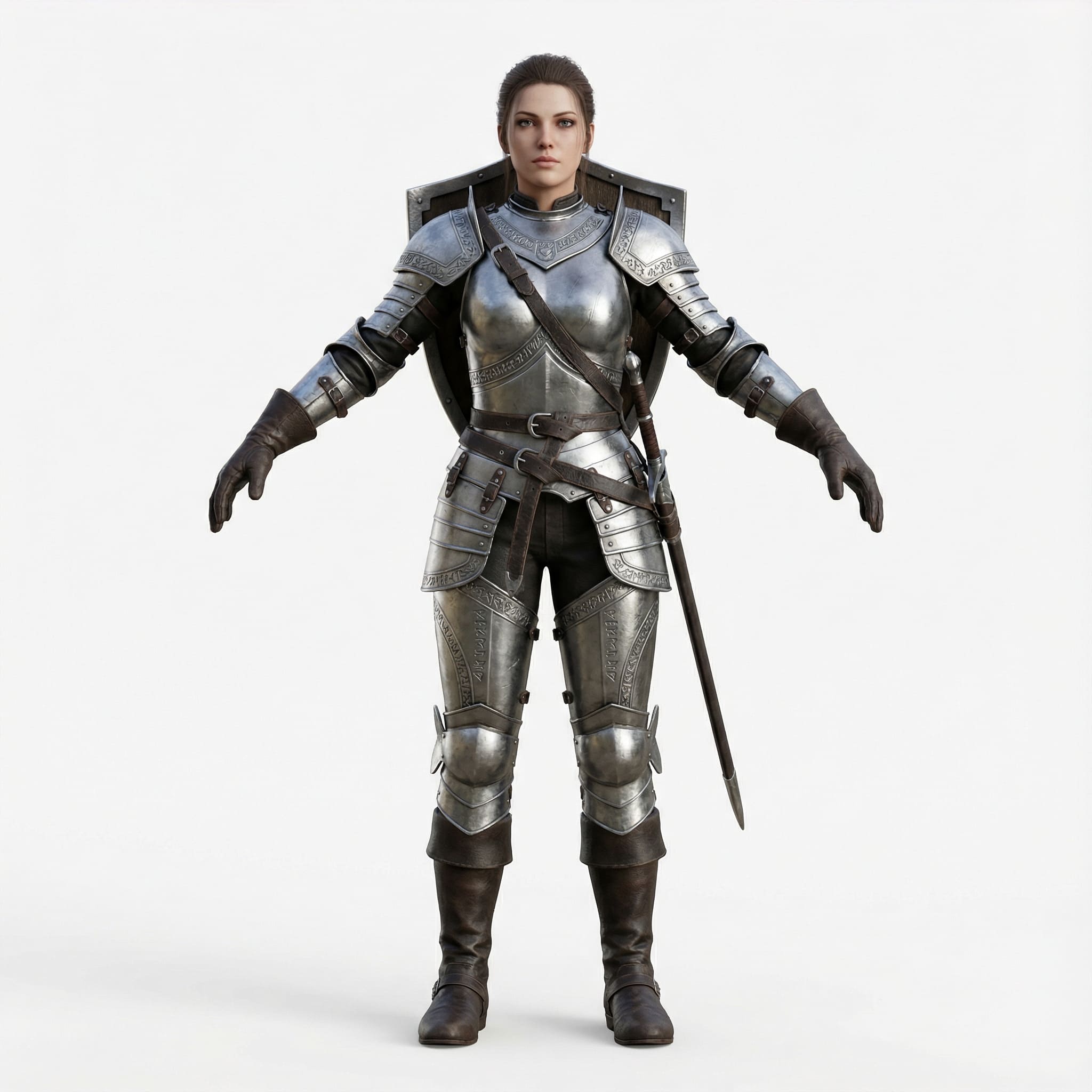 guerrière IA féminine asset de jeu en T-pose de référence