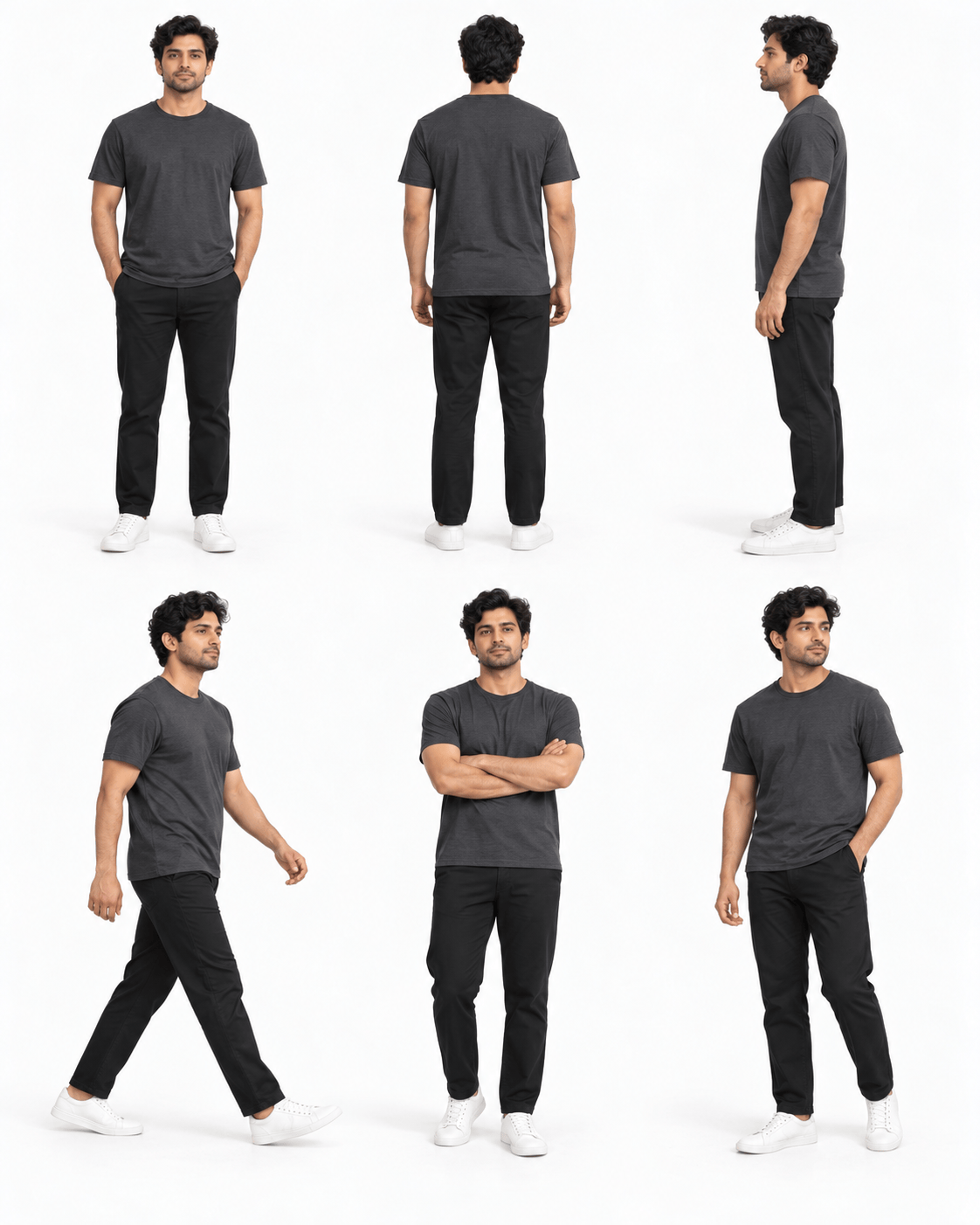 Classic Six-Pose White Studio Grid with consistent model and outfit