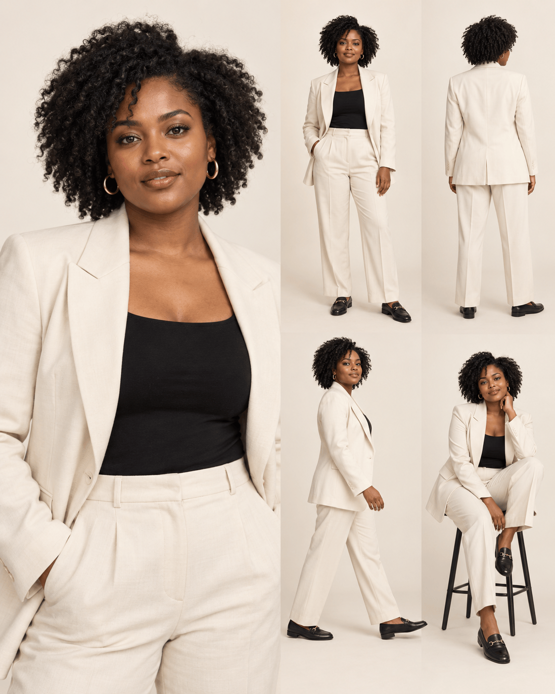 One Hero Portrait and Four Poses with consistent model and outfit