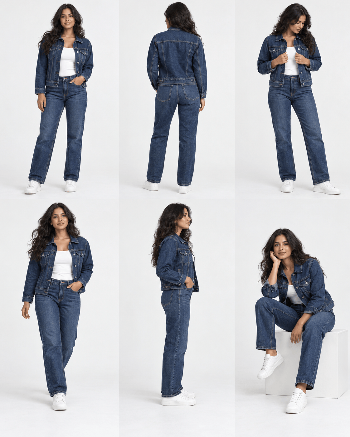 Denim-on-Denim Lookbook with consistent model and outfit