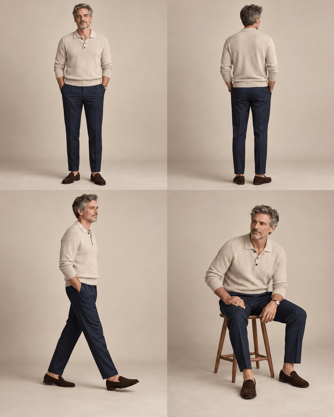 Quiet Luxury Knitwear with consistent model and outfit