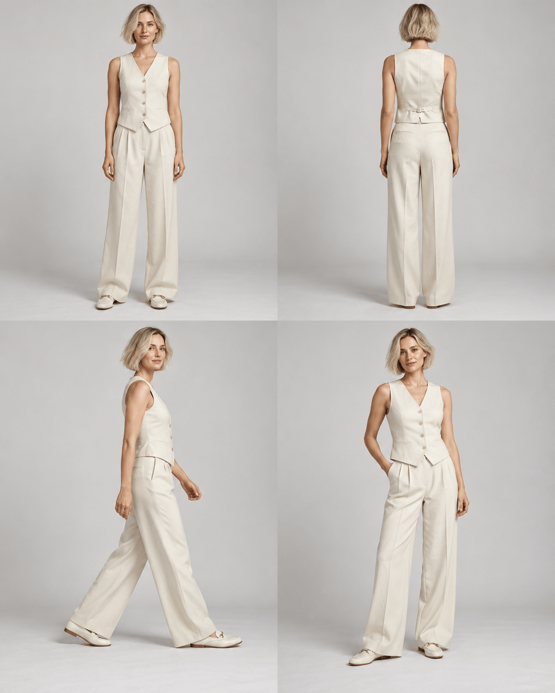 Monochrome Cream Outfit with consistent model and outfit