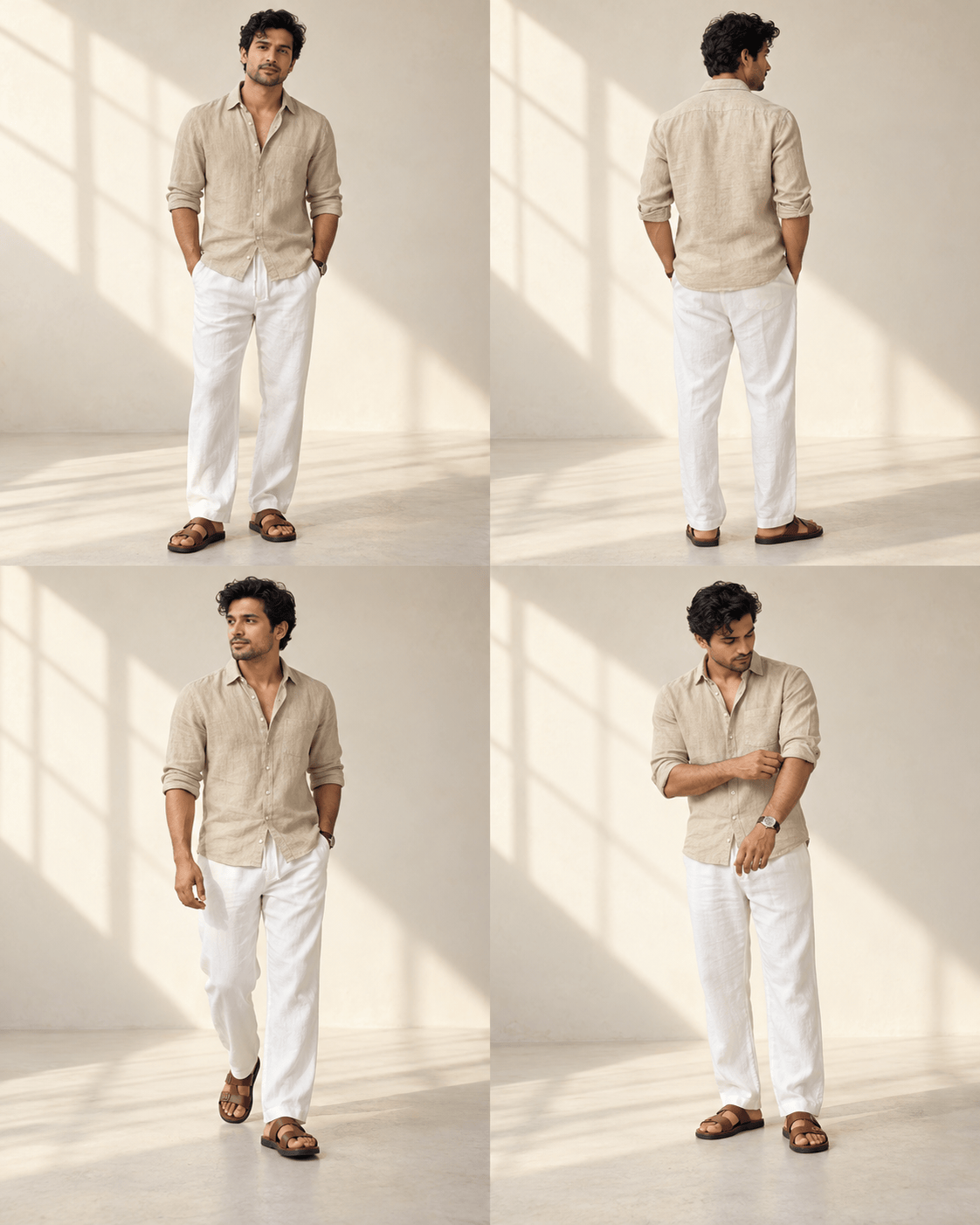 Relaxed Linen Resort Look with consistent model and outfit