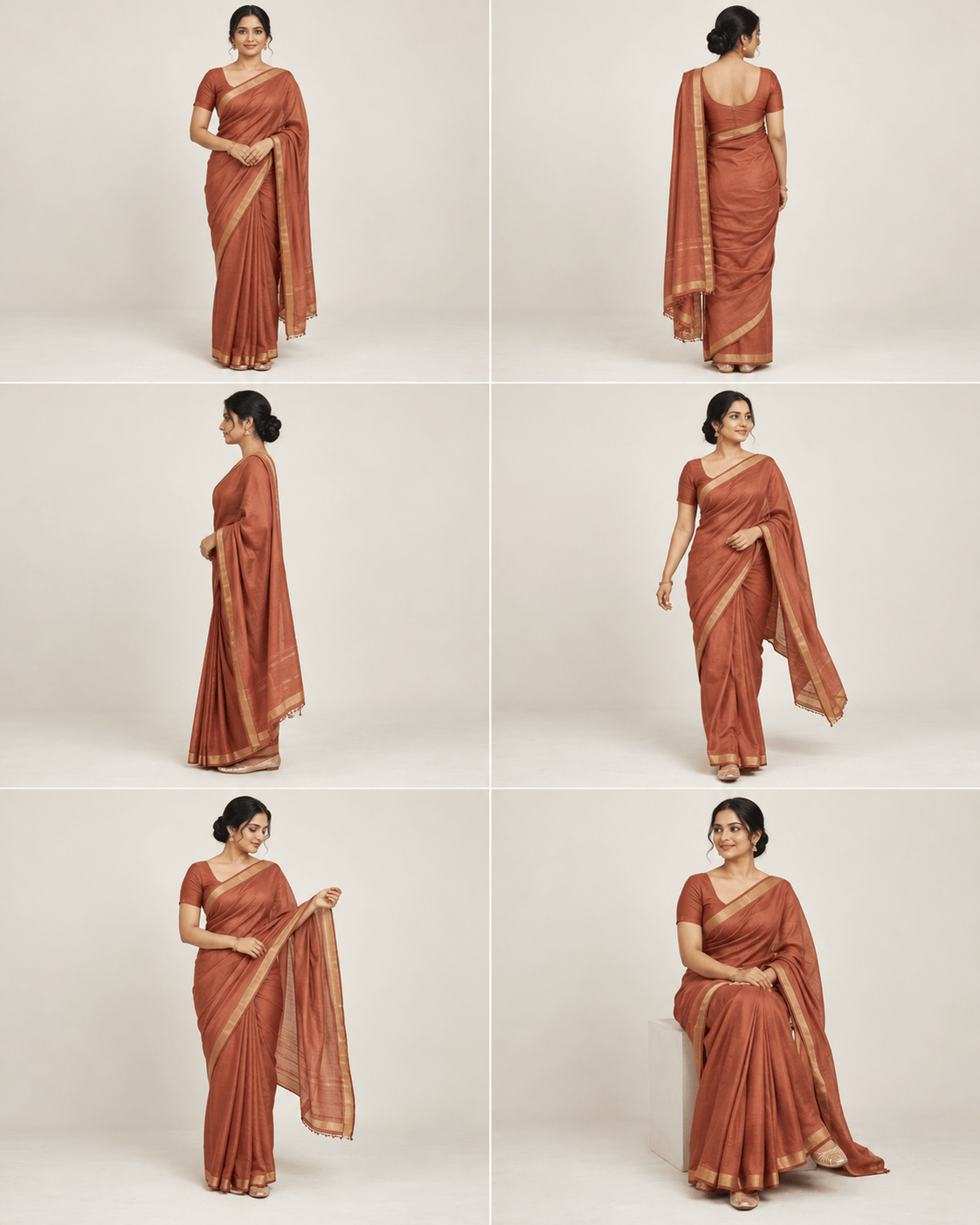 Saree Draping Pose Collection with consistent model and outfit