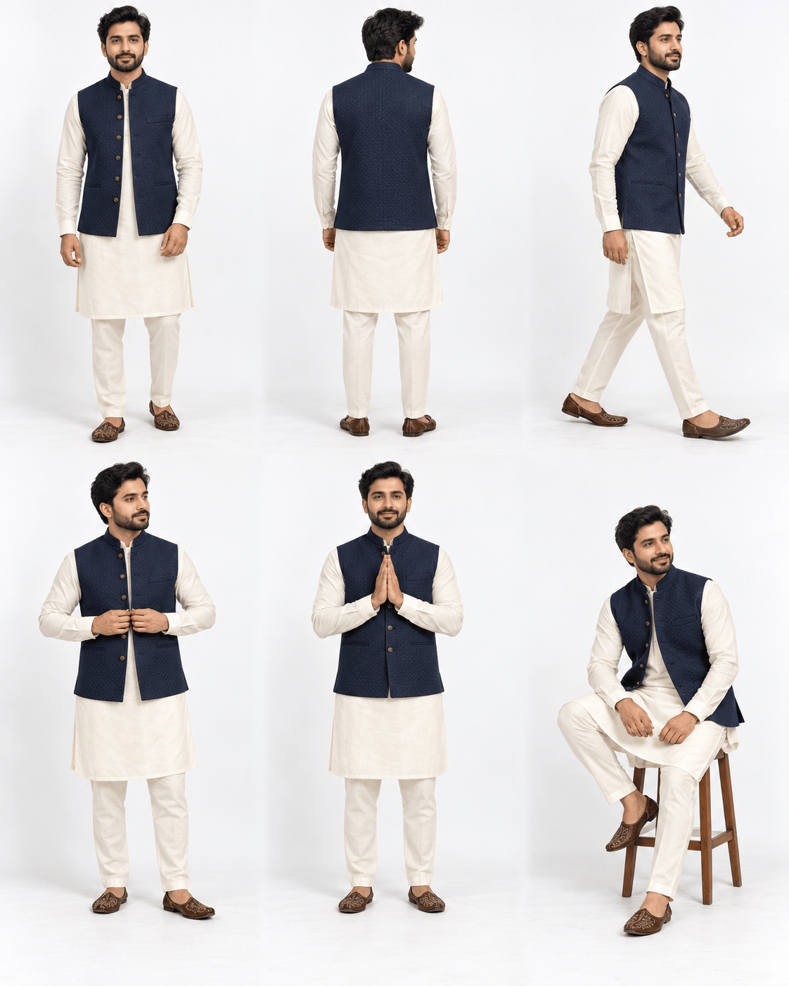 Kurta and Waistcoat Lookbook with consistent model and outfit