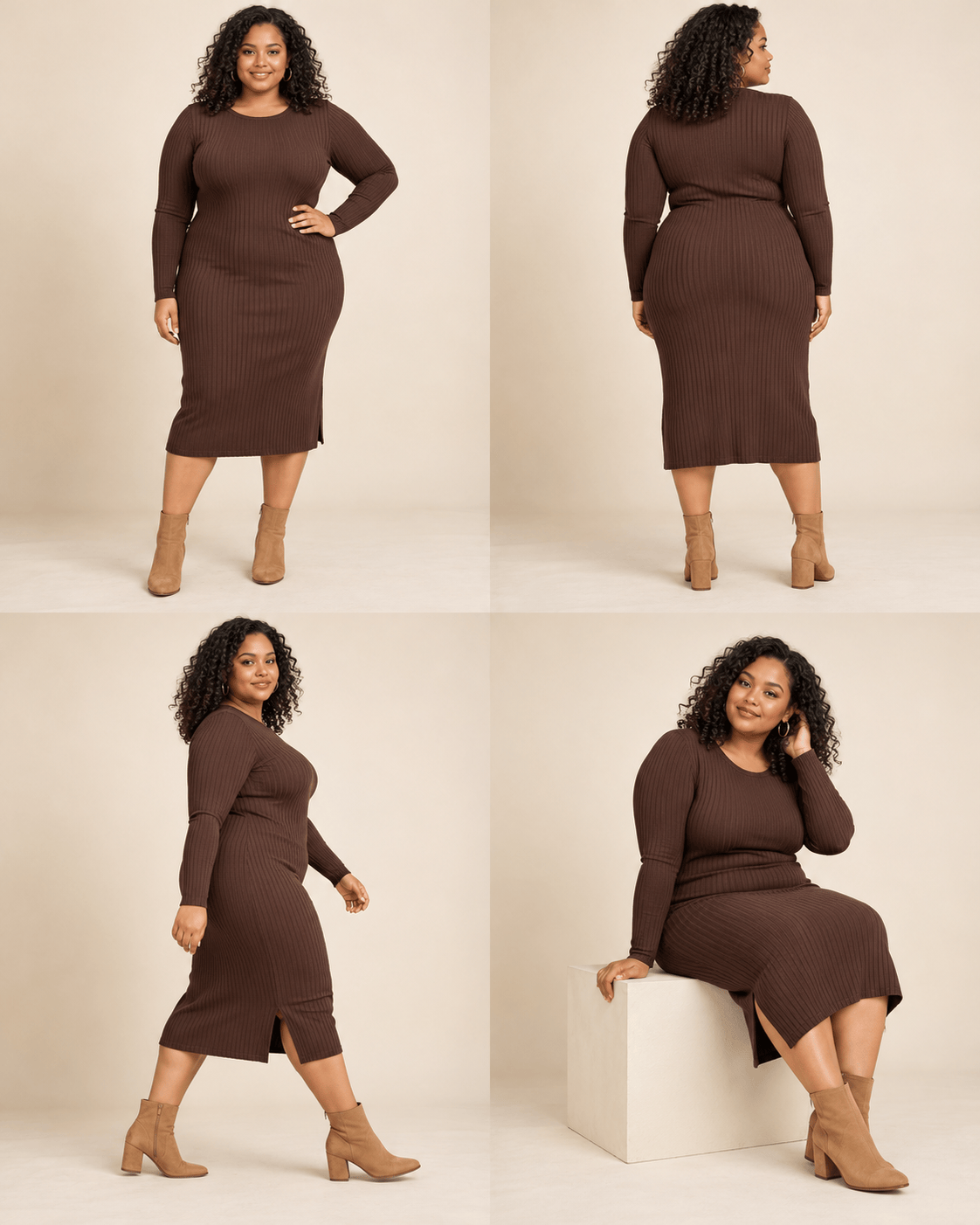Weekend Knit Dress Lookbook with consistent model and outfit