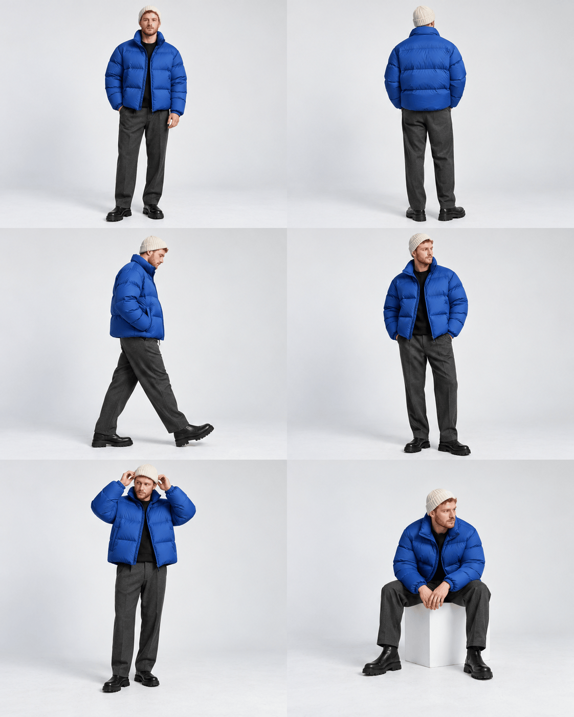 Winter Puffer Multi-Pose Edit with consistent model and outfit