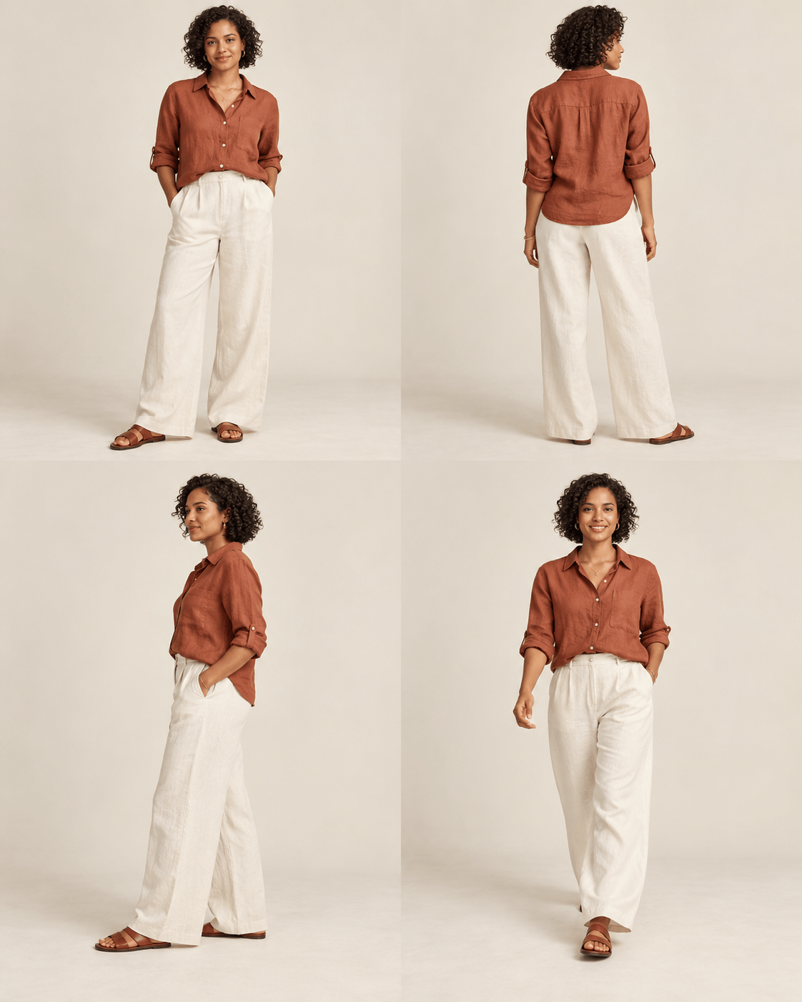 Four-Pose Beginner Lookbook with consistent model and outfit
