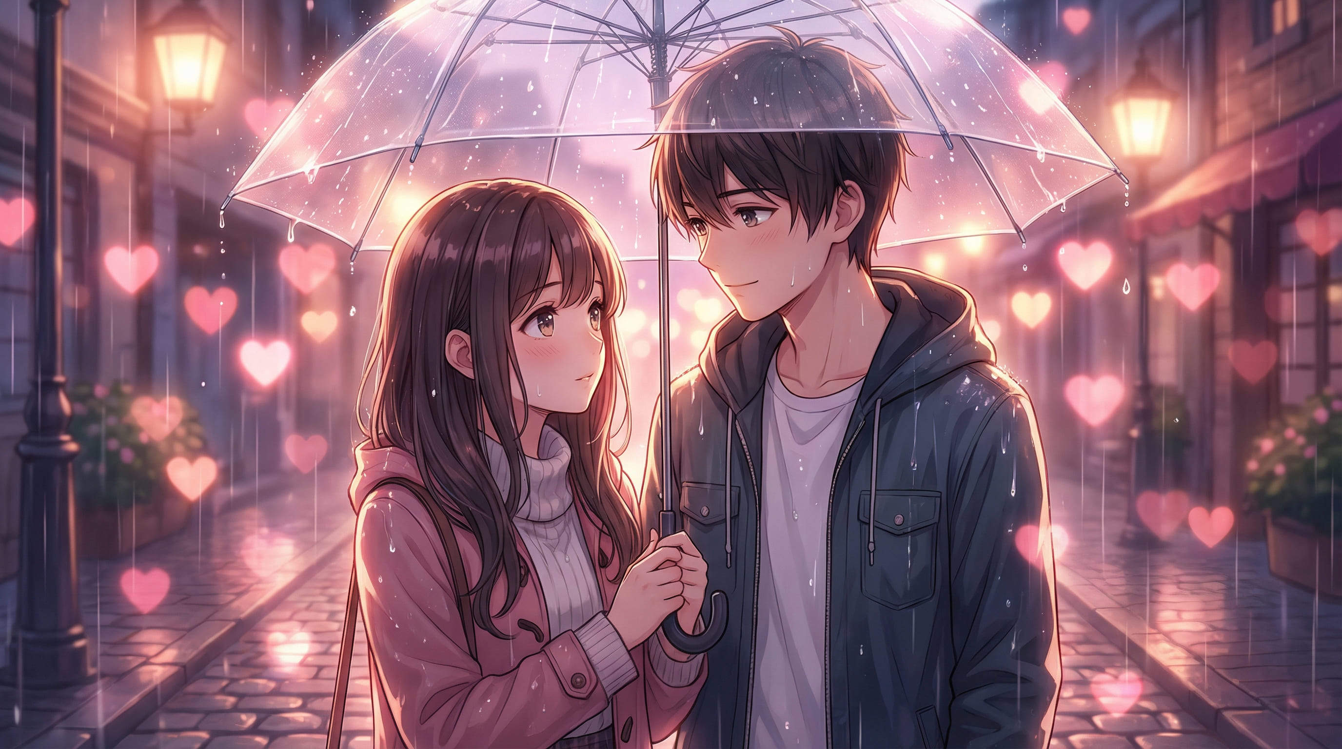 couple anime sous un parapluie
