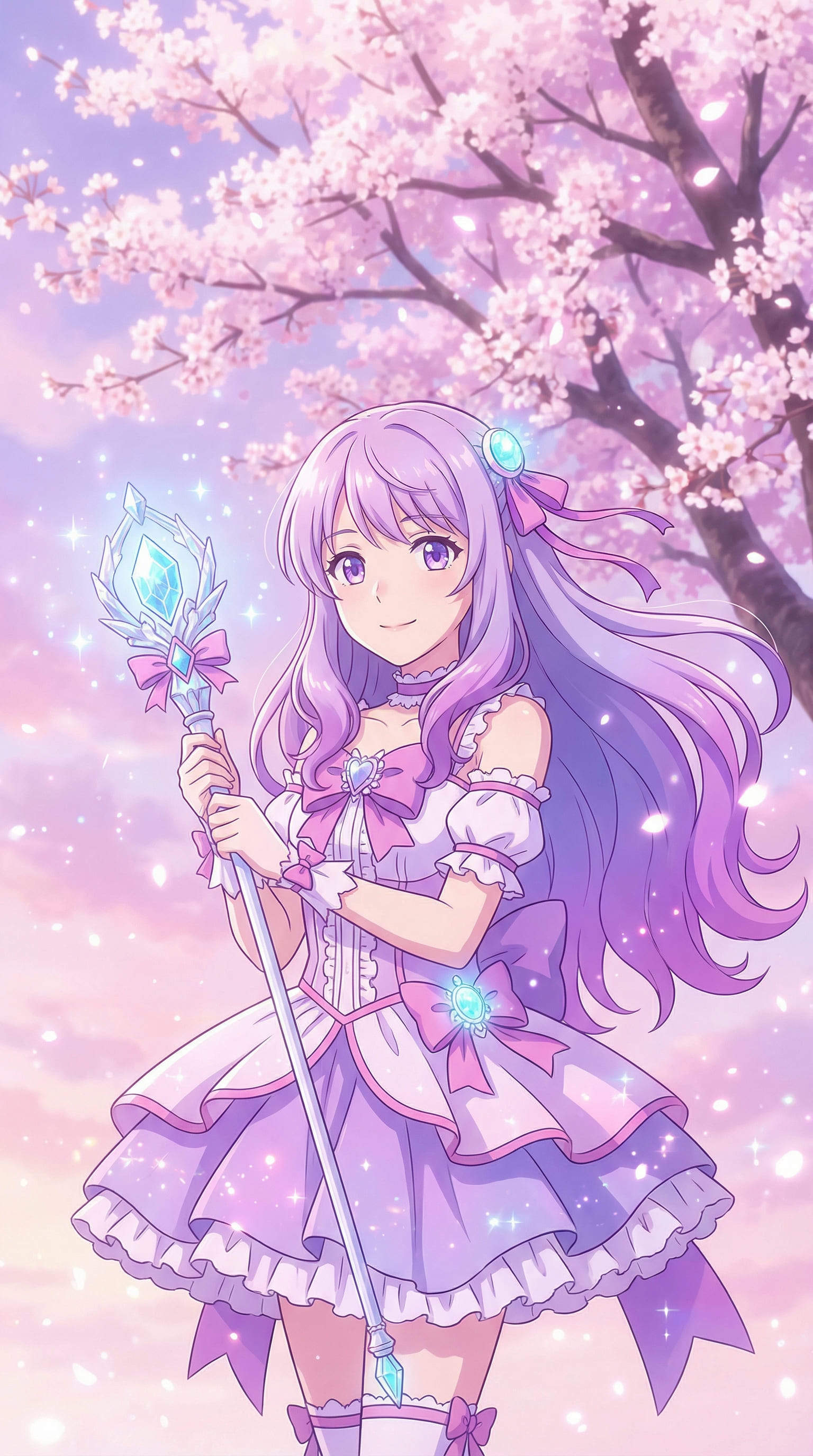 magical girl anime aux cheveux lavande style shoujo