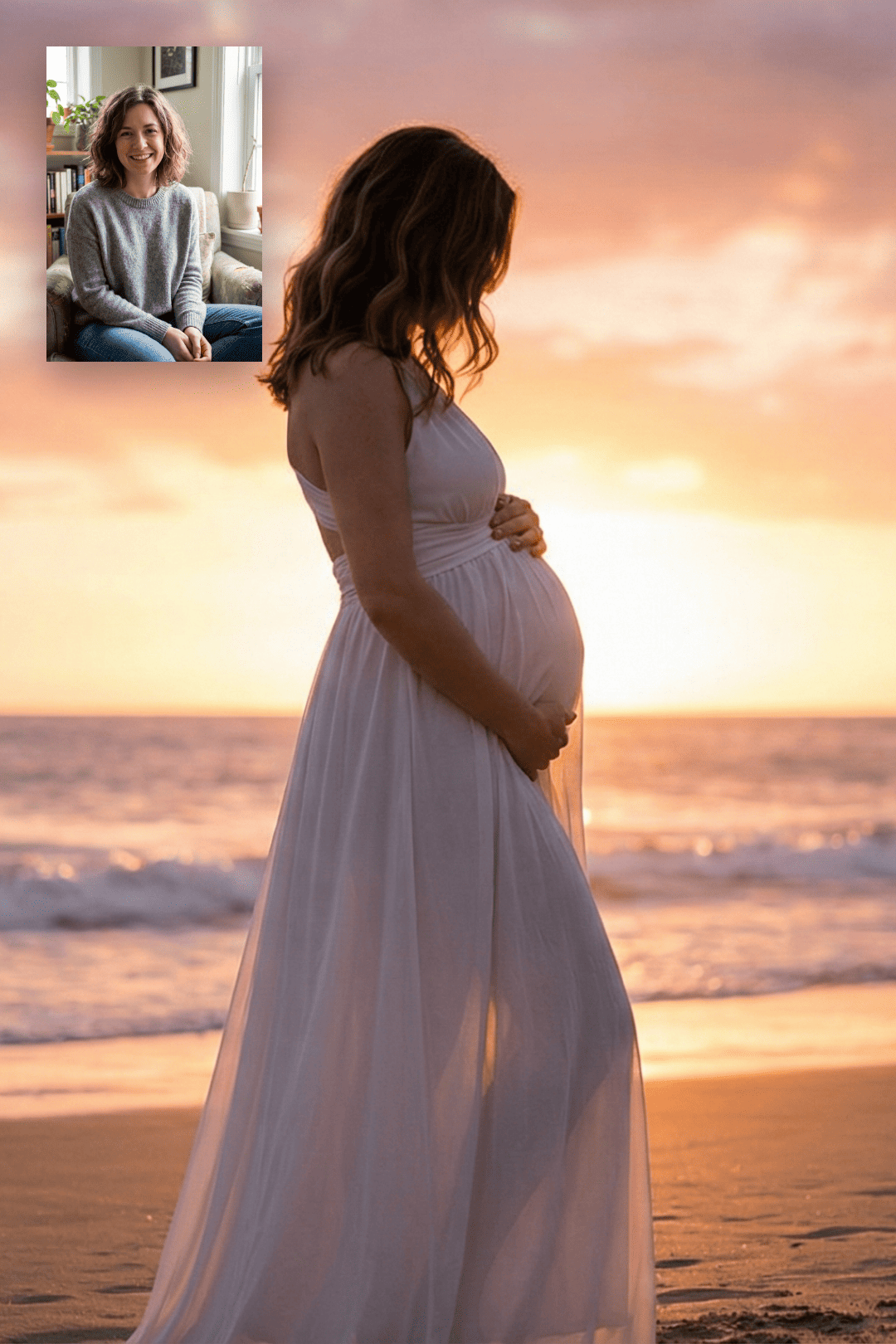 pregnant silhouette beach sunset ocean