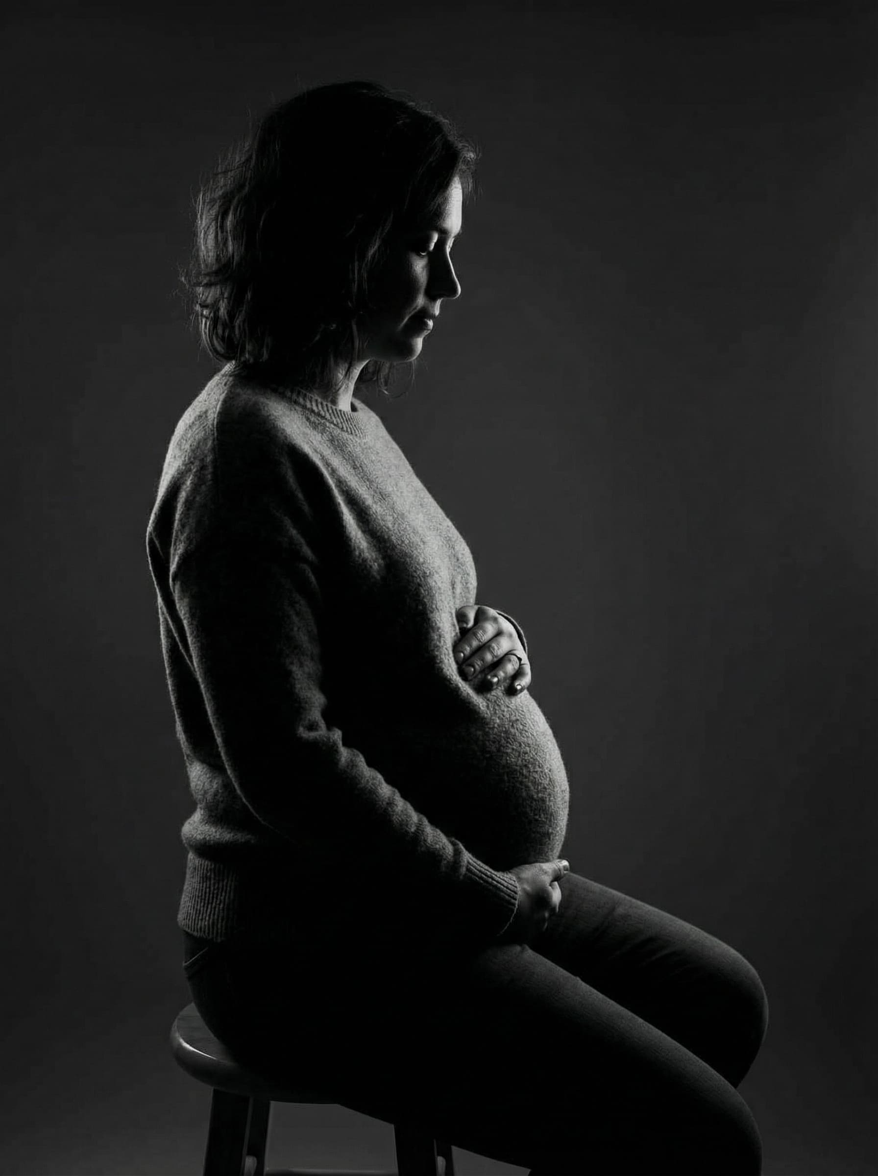 artistic black white maternity portrait