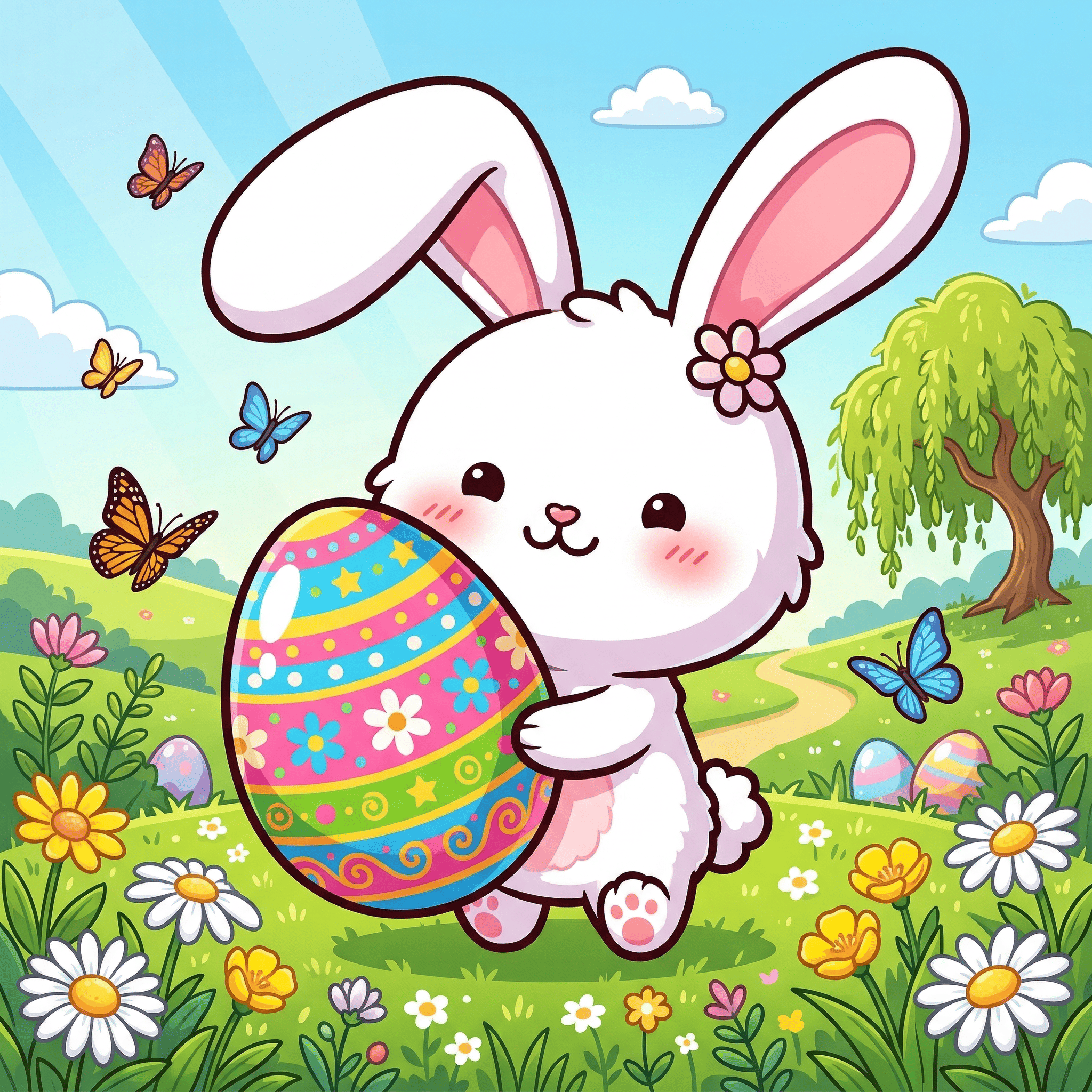 Chibi anime Easter bunny giant egg sticker design