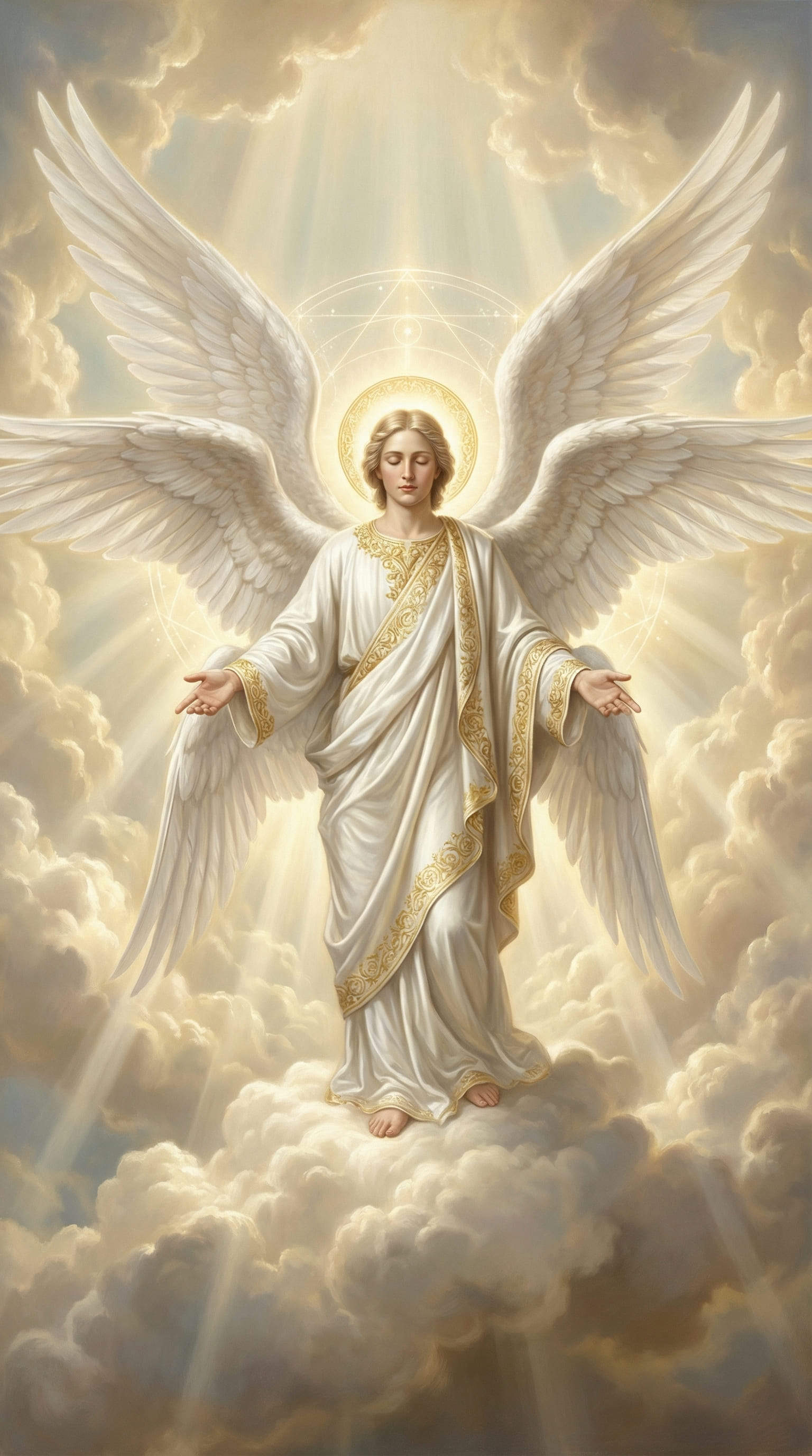 ange divin IA avec six ailes blanches et auréole dorée