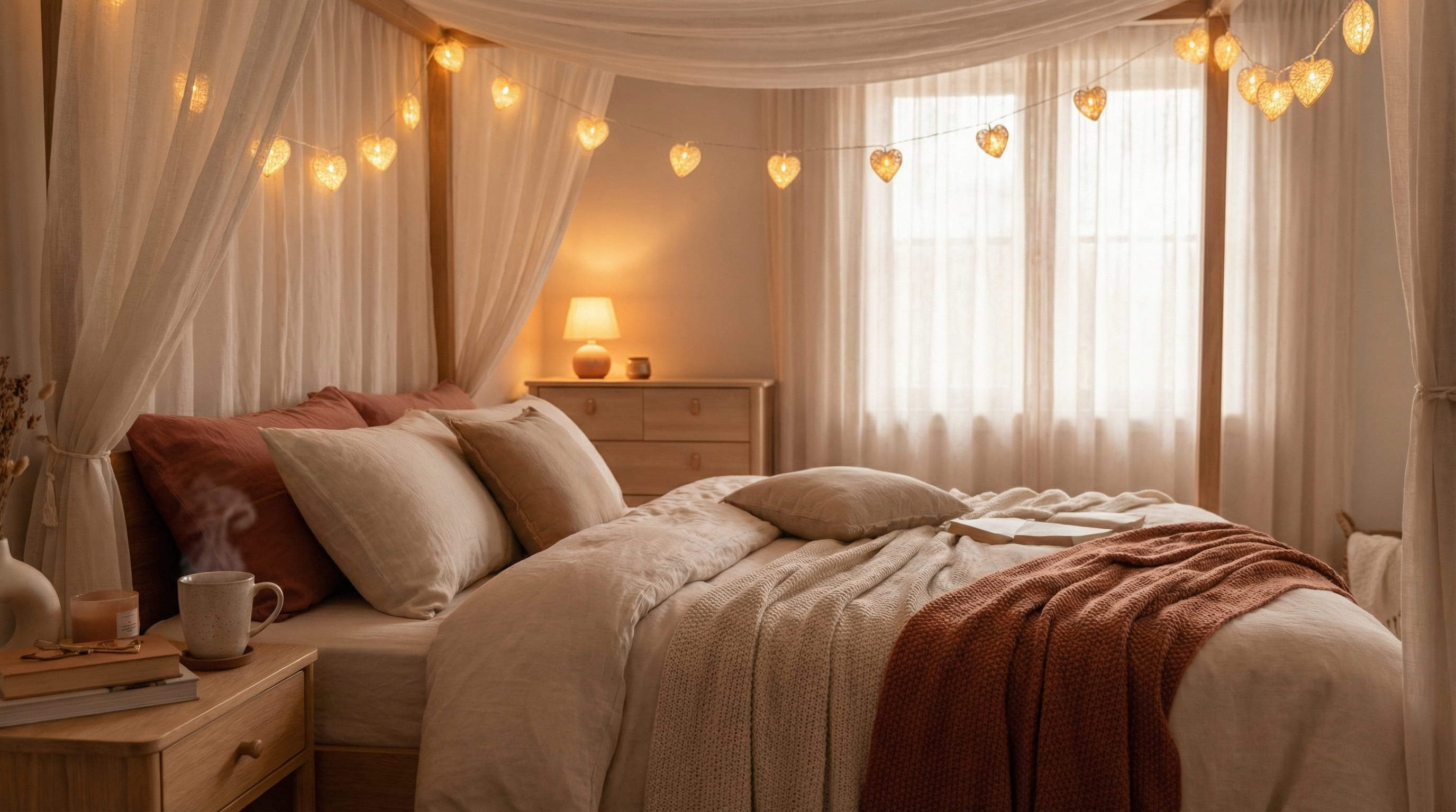 décoration de guirlandes cœurs dans une chambre