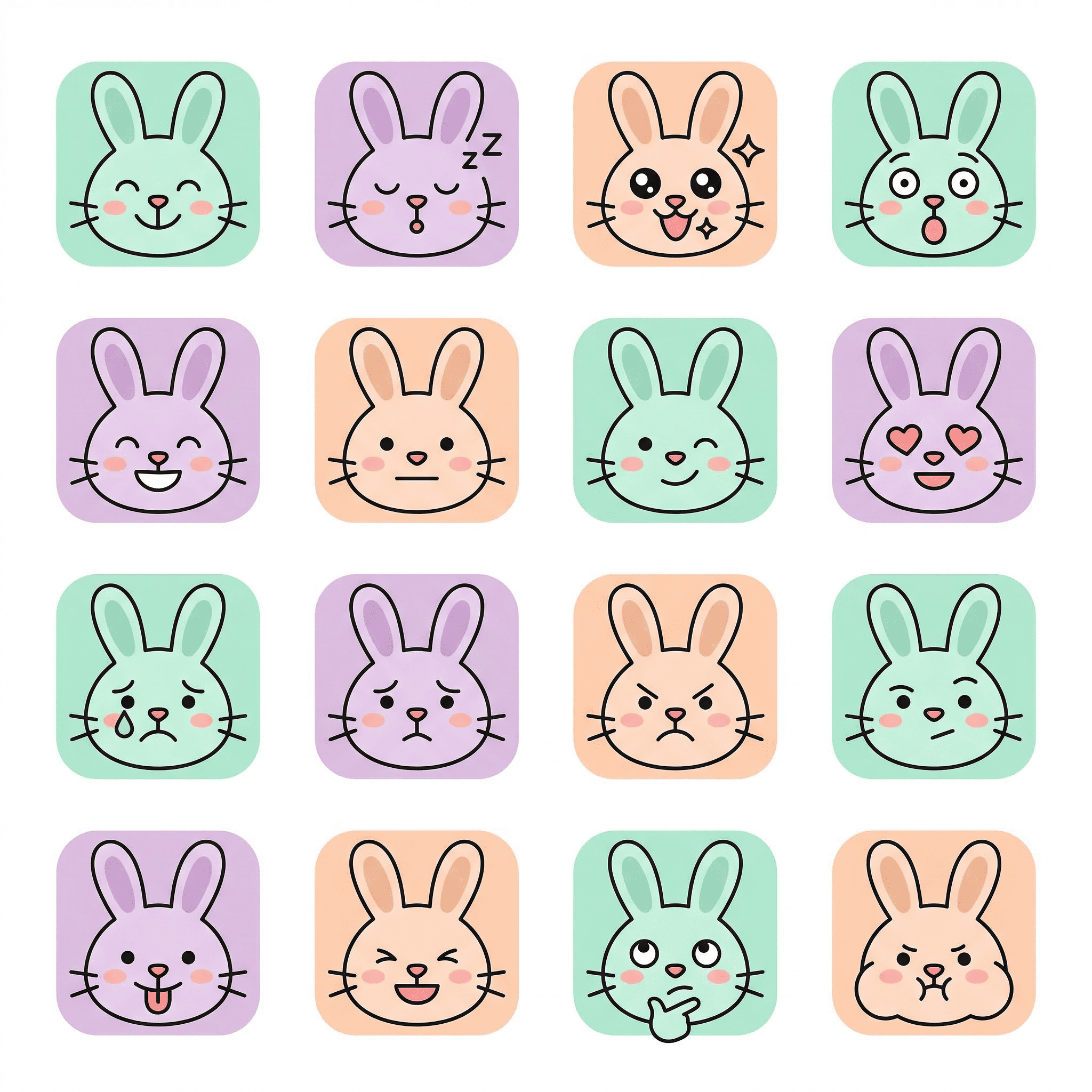 Minimalist flat Easter bunny icon sticker set