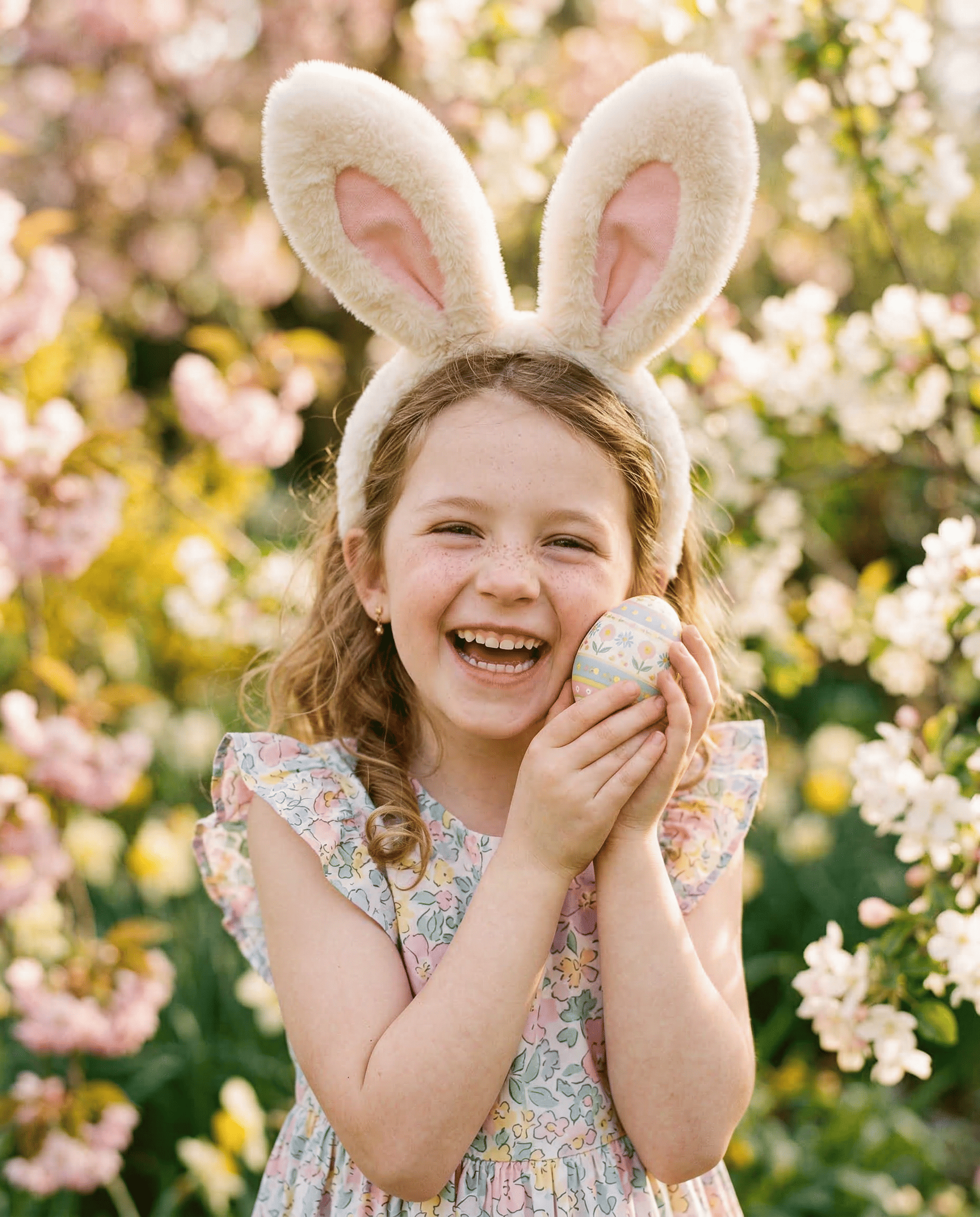 Cute girl bunny ears Easter egg spring portrait