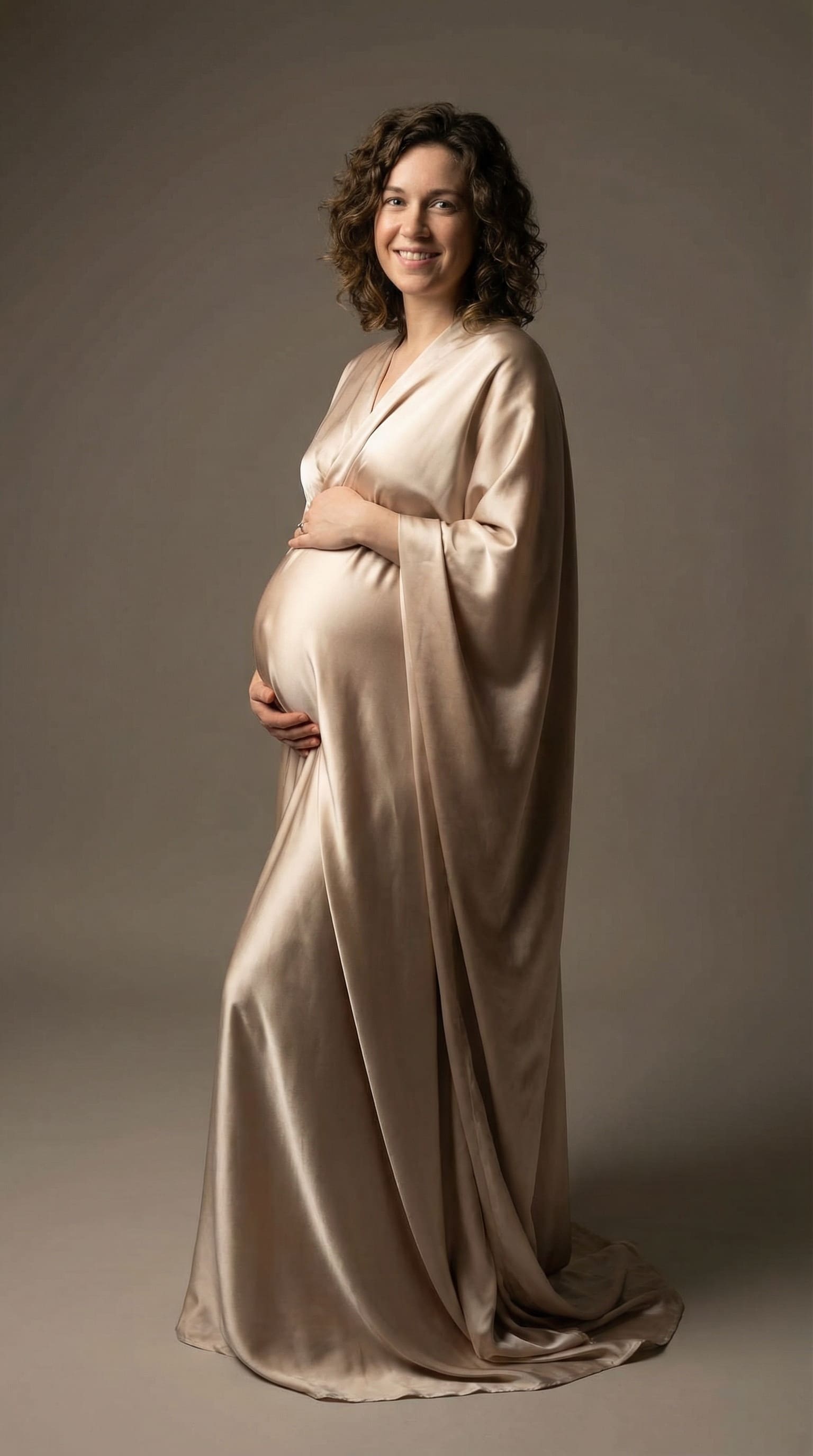 glamorous pregnant woman flowing gown