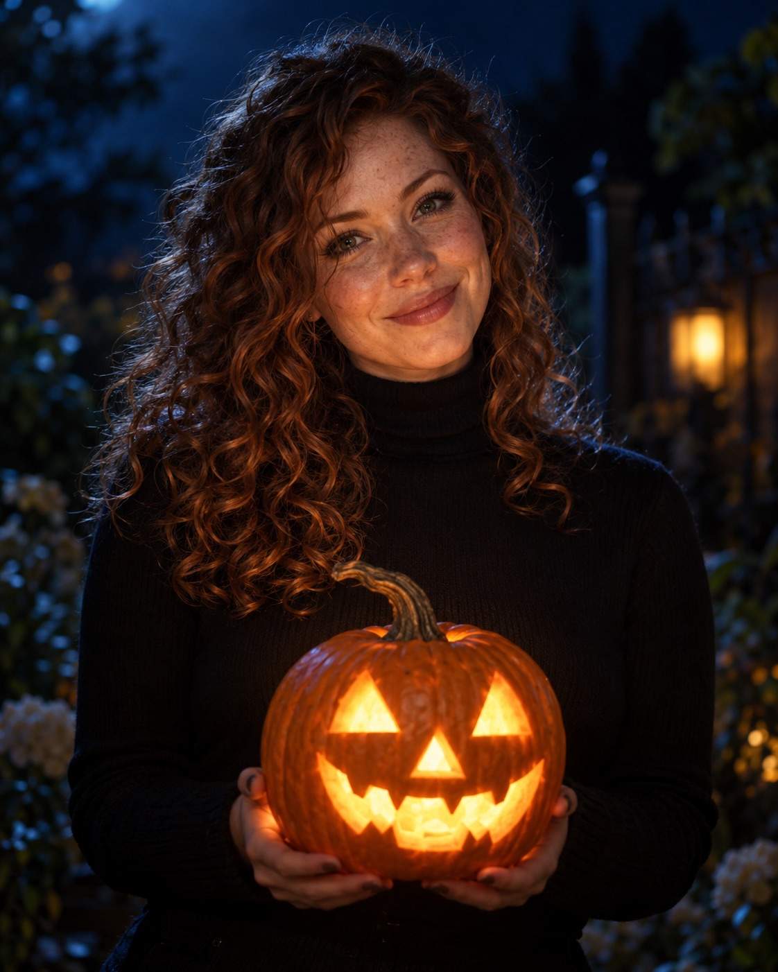 Halloween-Foto: Kürbislicht im Gesicht