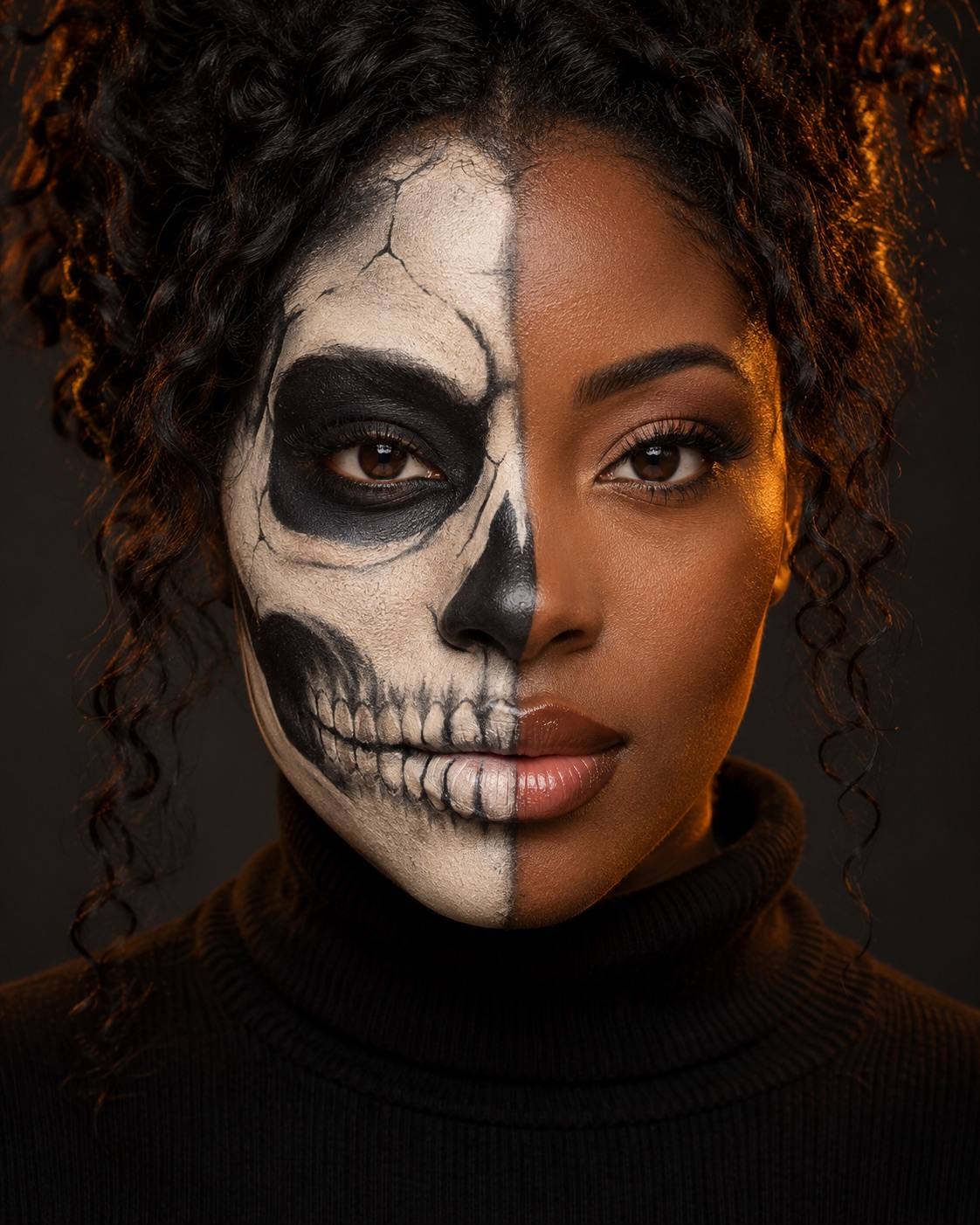 Photo d’Halloween : Maquillage squelette sur un demi-visage