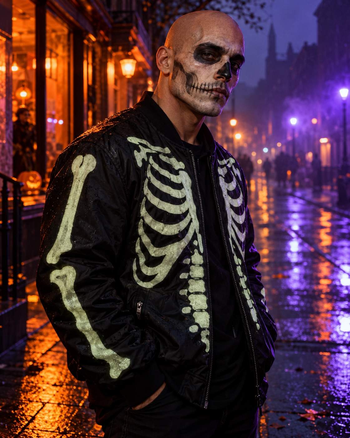 Photo d’Halloween : Veste squelette néon