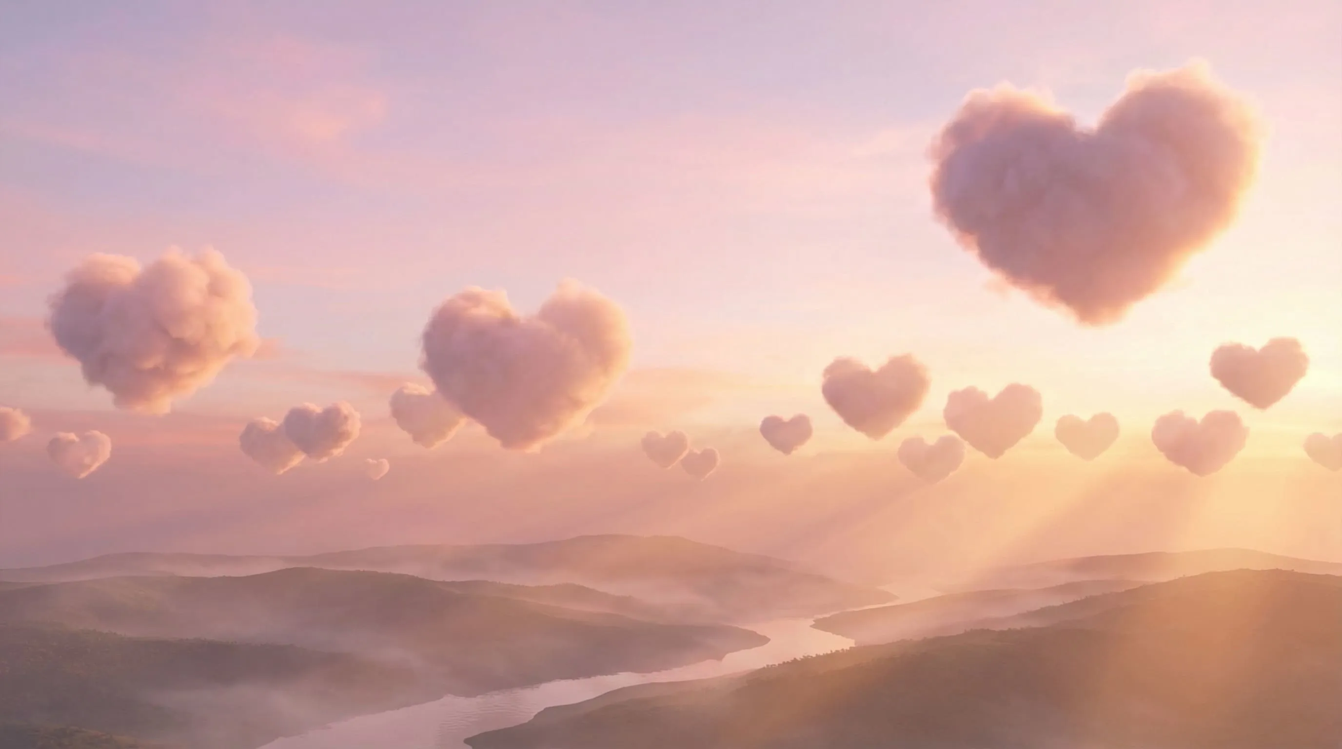 ciel avec nuages en forme de cœur