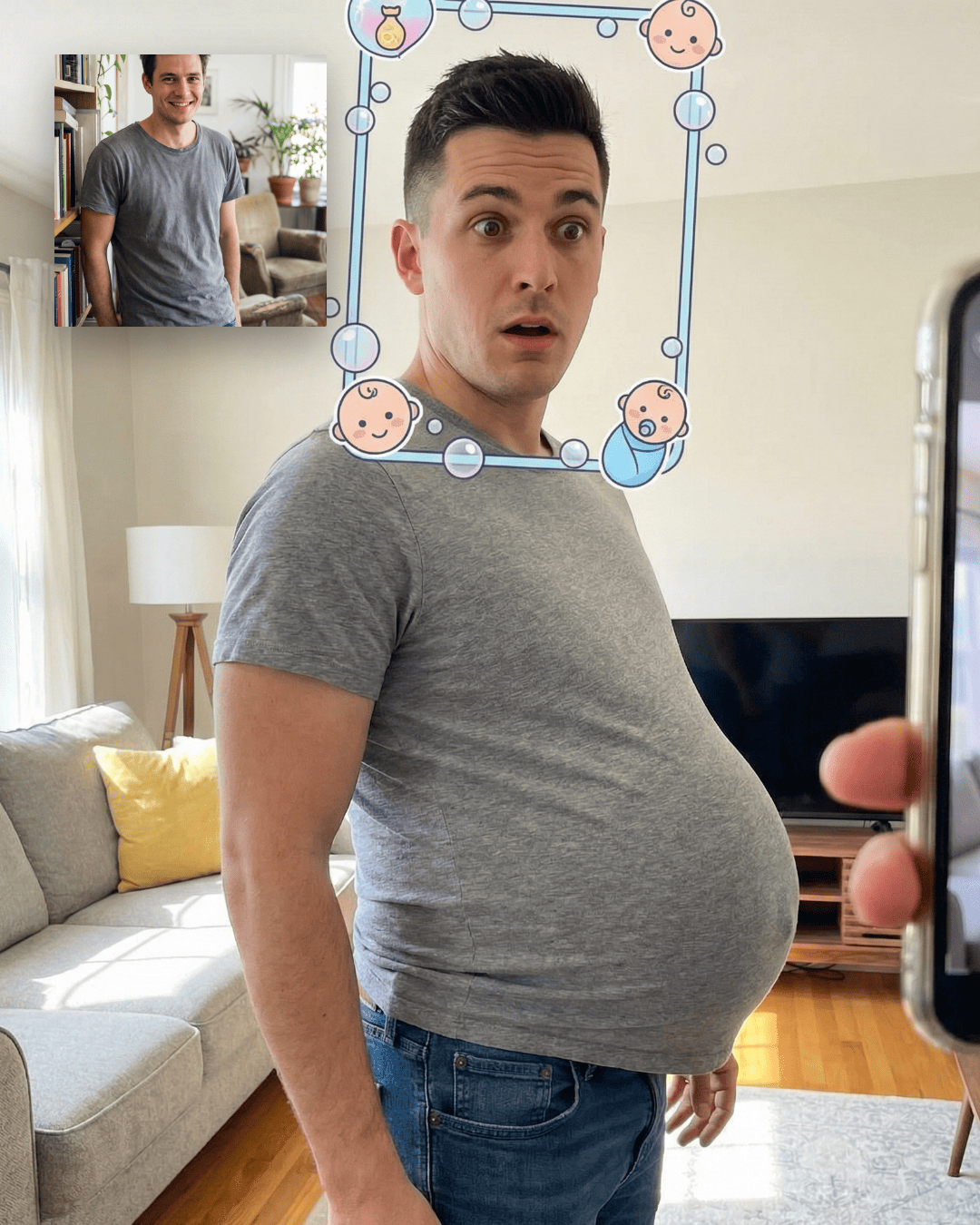 man with pregnant belly fun