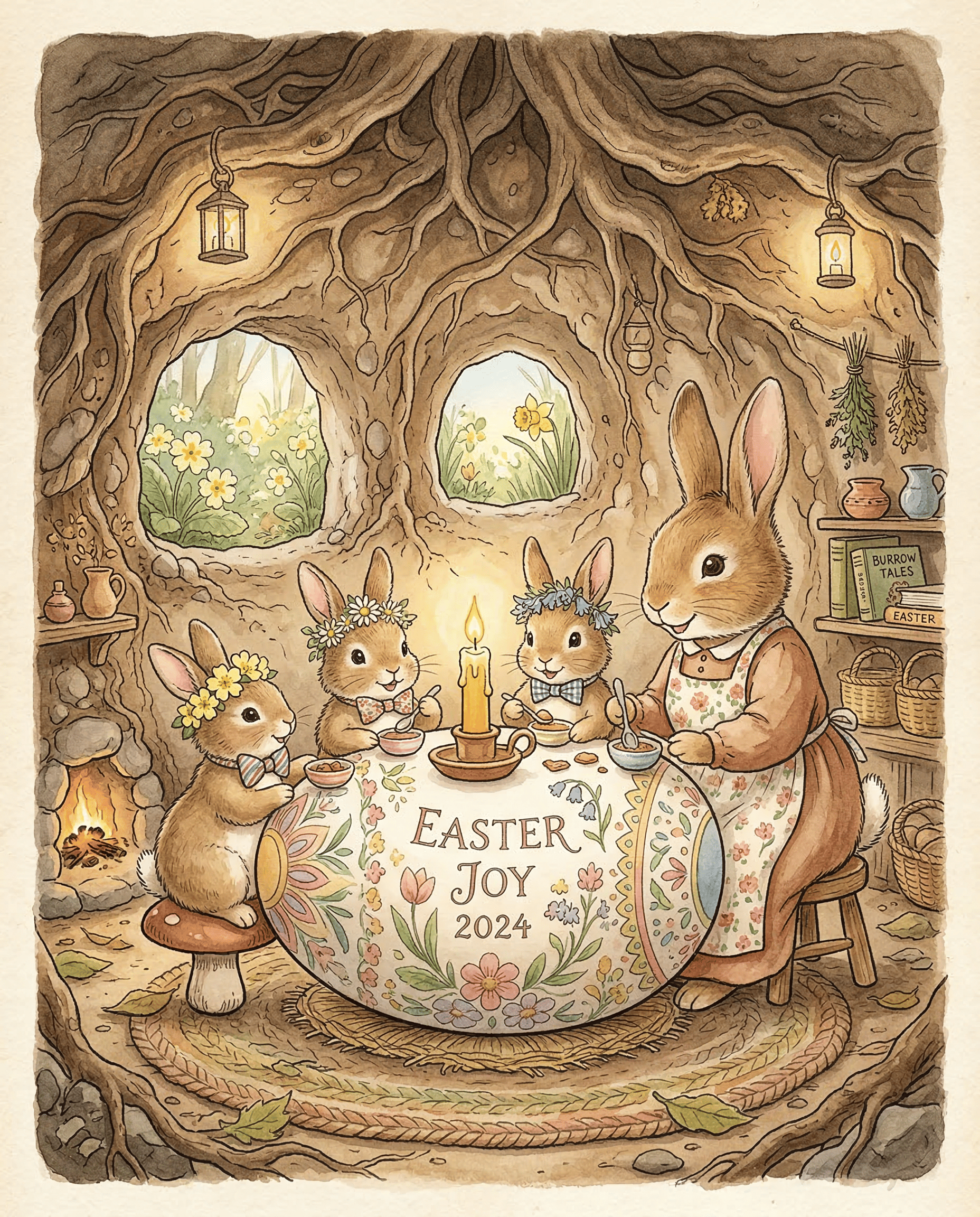Mama Easter bunny baby bunnies cozy burrow storybook