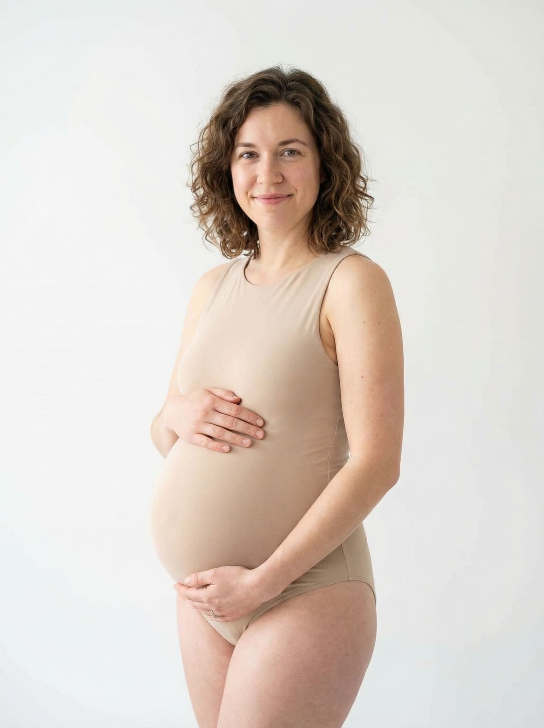 minimalist pregnant woman white background