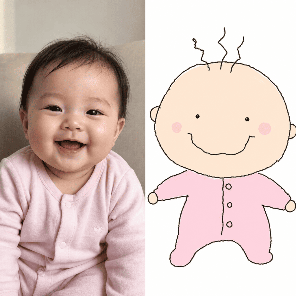 Cute MS Paint AI baby photo redraw