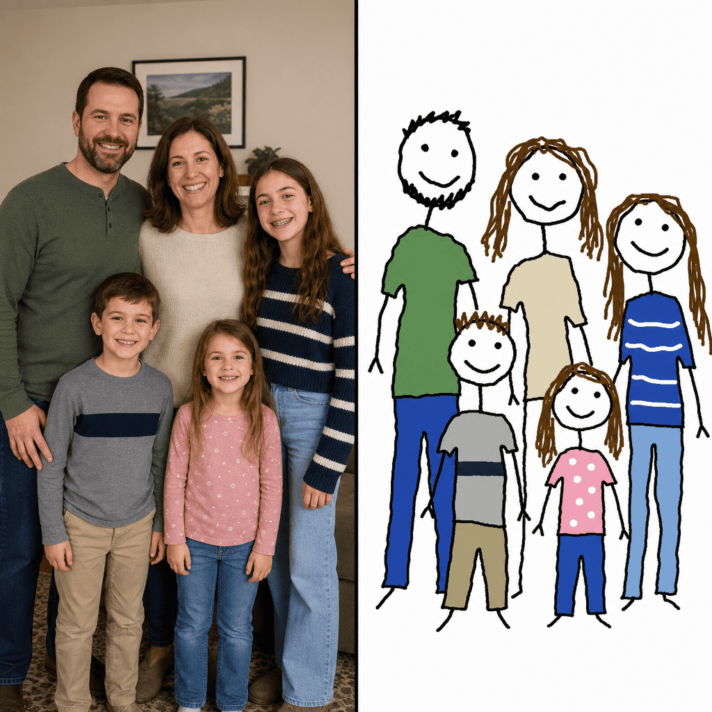 Funny MS Paint AI family photo redraw