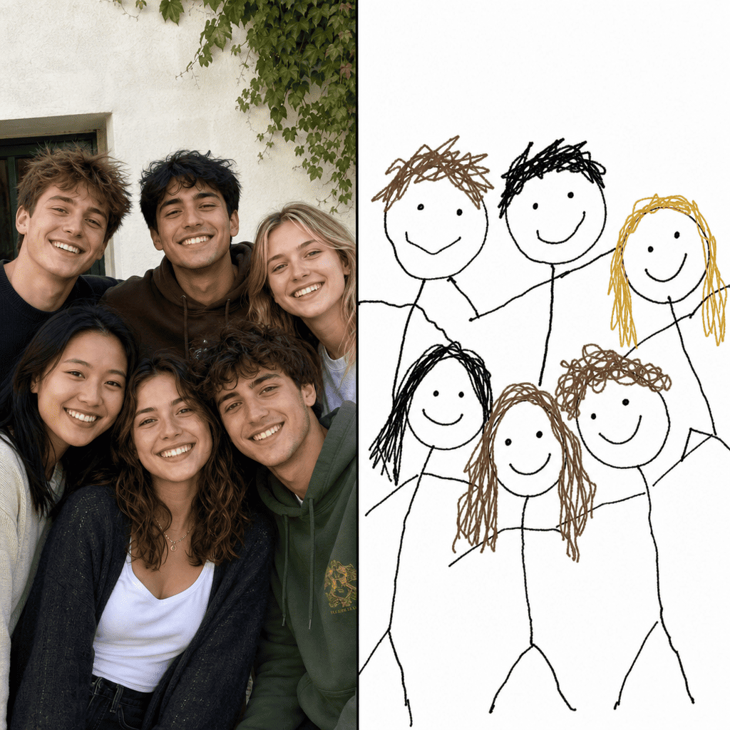 MS Paint AI friend group photo redraw