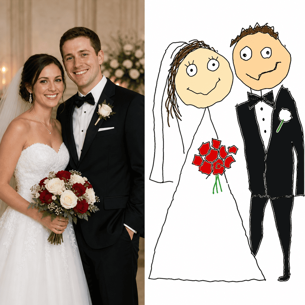 MS Paint AI wedding photo redraw doodle