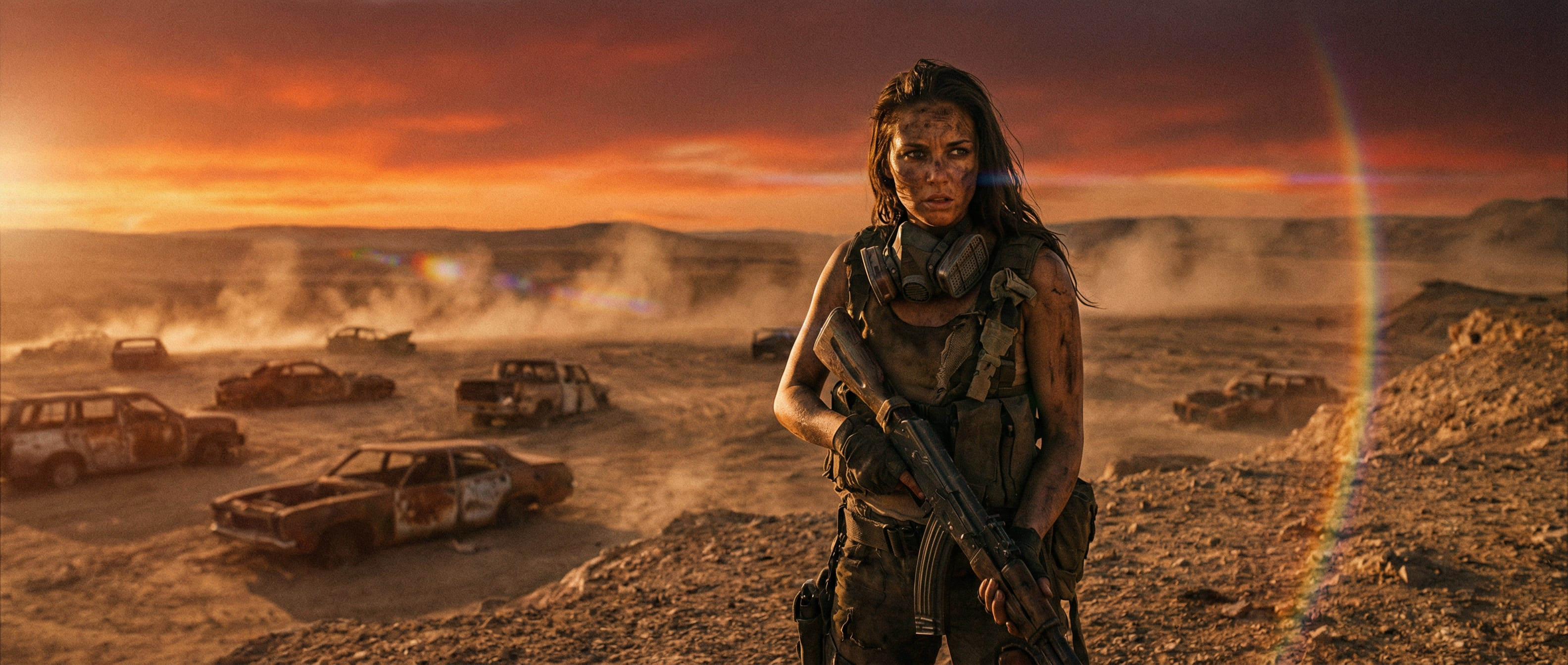 fille IA post-apocalyptique survivante dans un désert