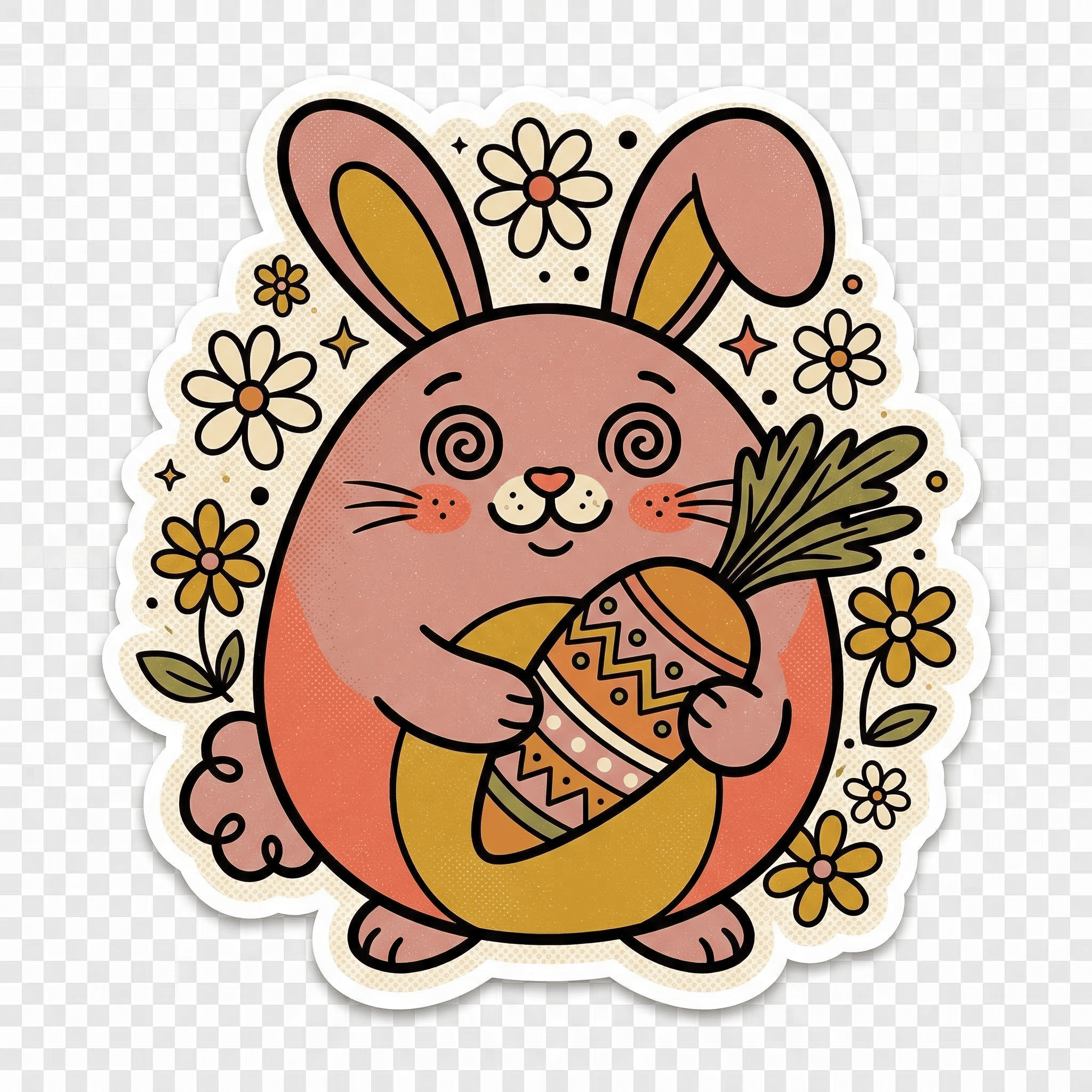 Retro pink Easter bunny sticker bold graphic design