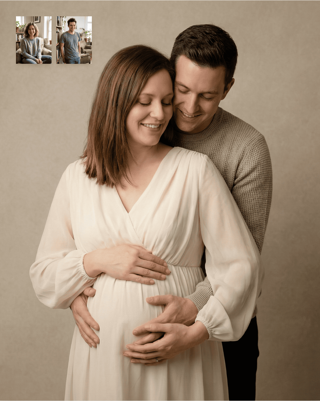 pregnant couple intimate studio portrait