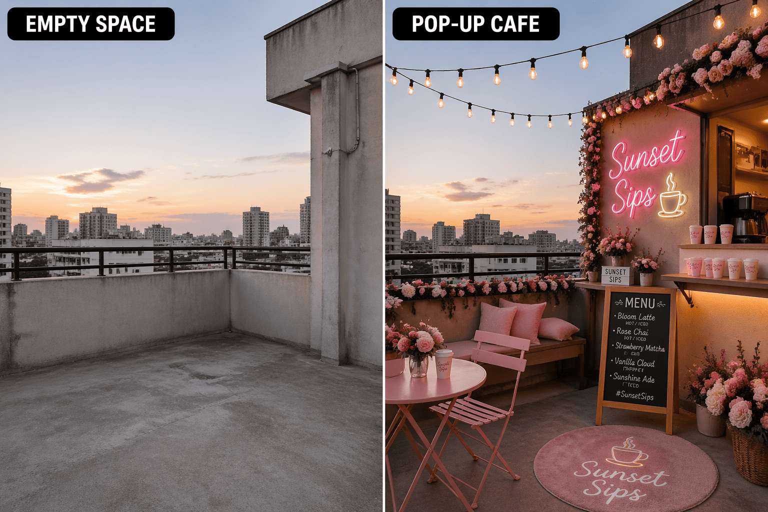Rooftop cafe split generated by gpt image 2