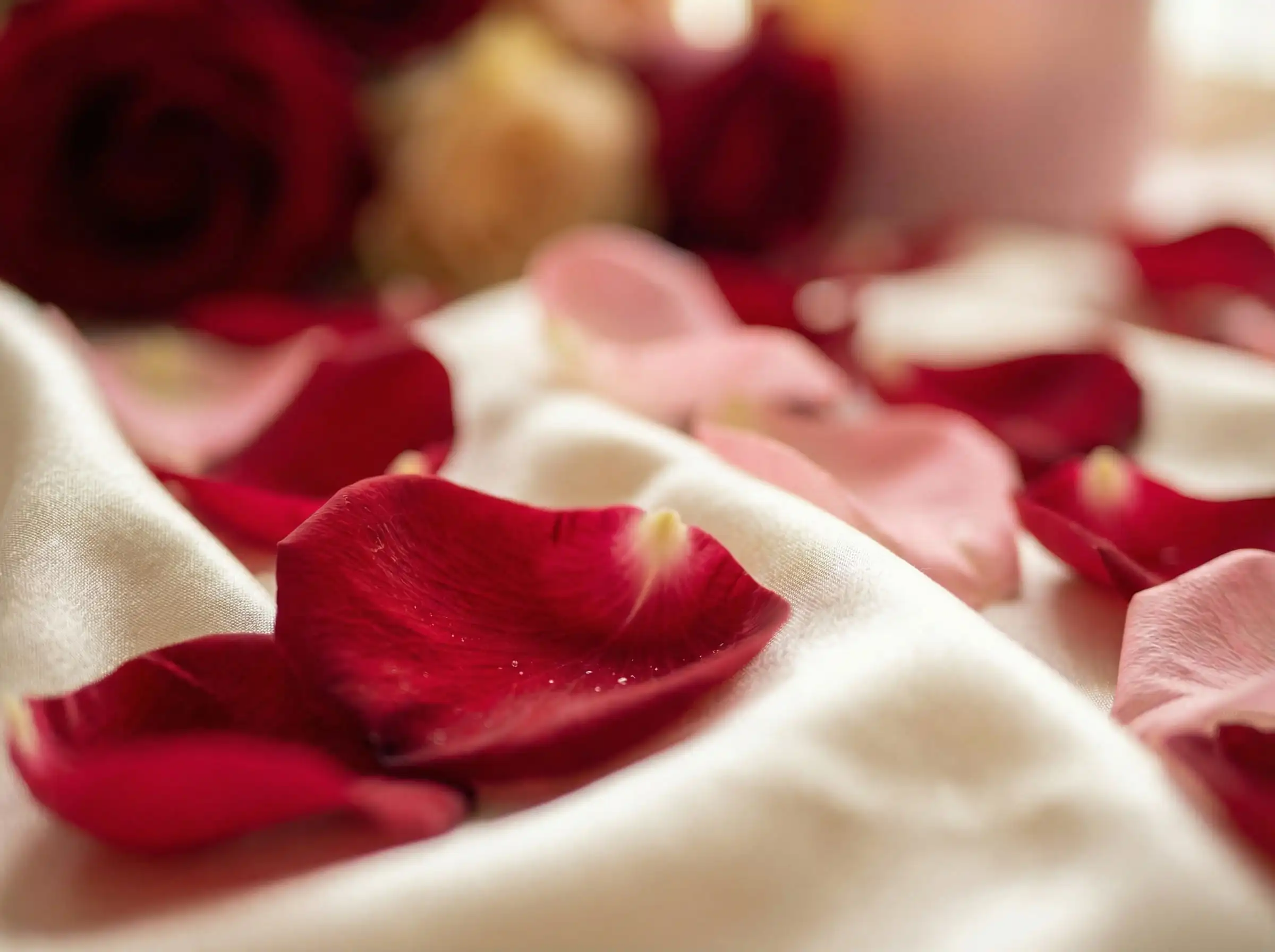 pétales de rose sur soie